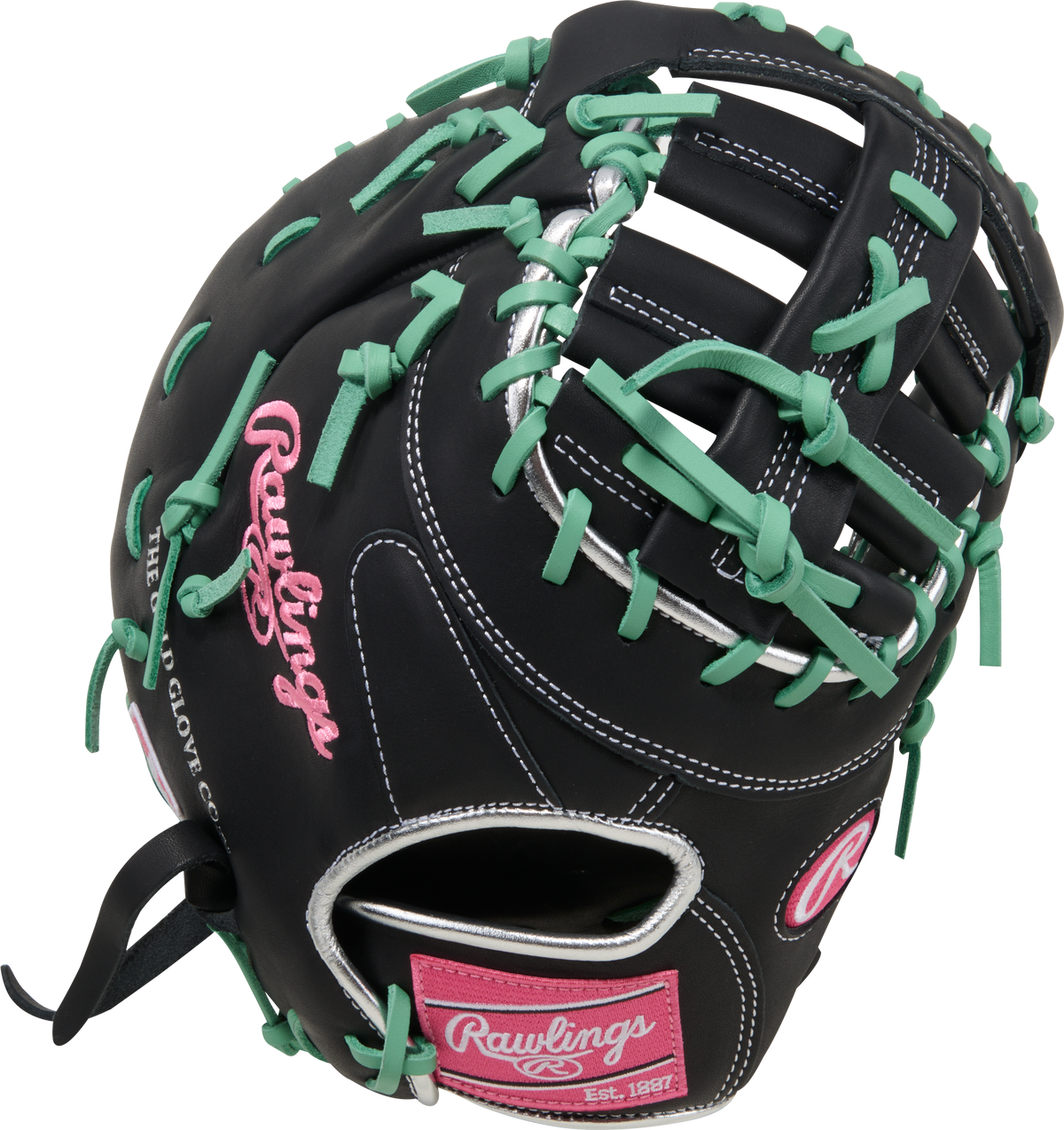 Rawlings NXTDCTU-10BM First Base Mitt back view showing the conventional back and ContoUR fit