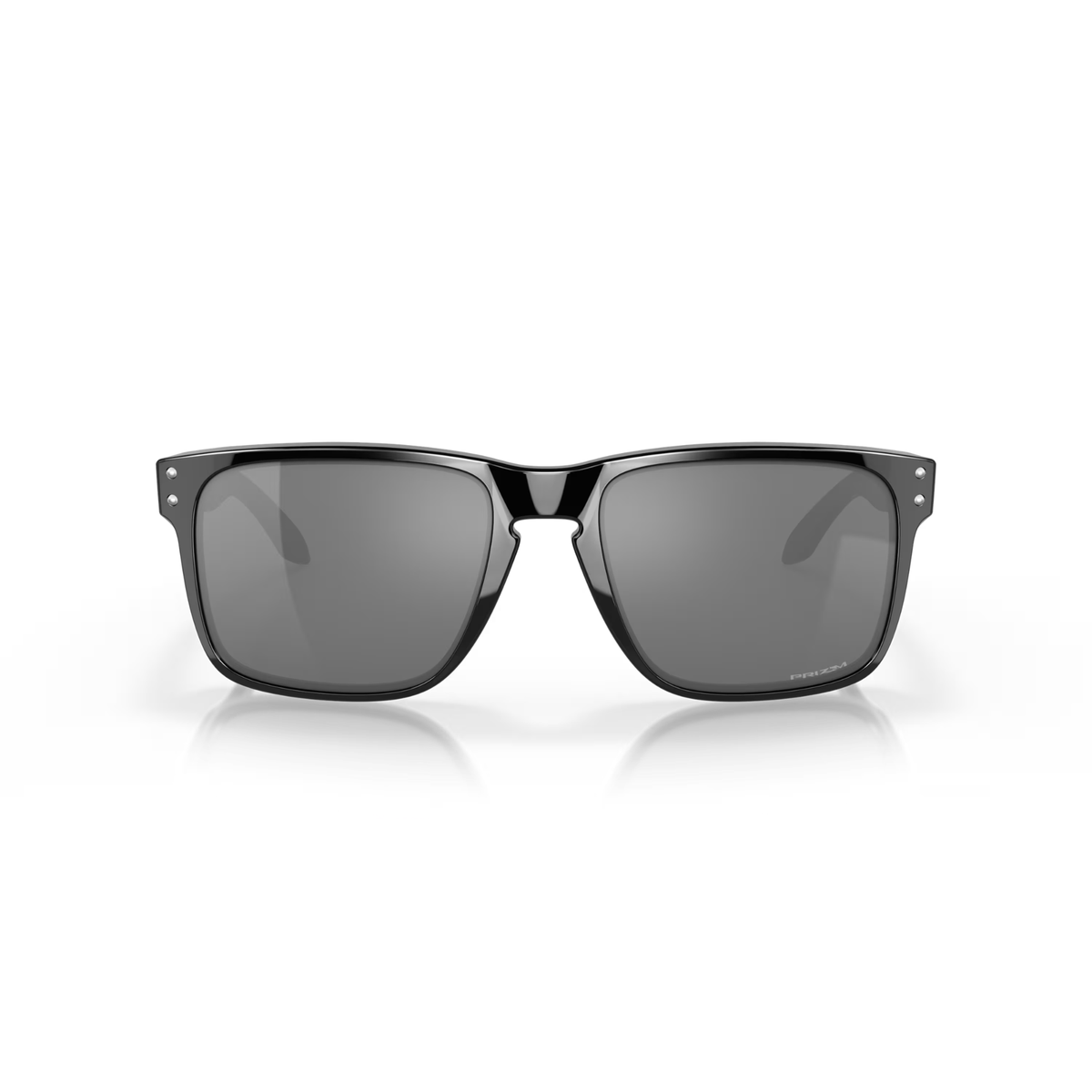 Front view of Oakley Holbrook XL Prizm Black Sunglasses with polished black frame for medium to extra-large face sizes.