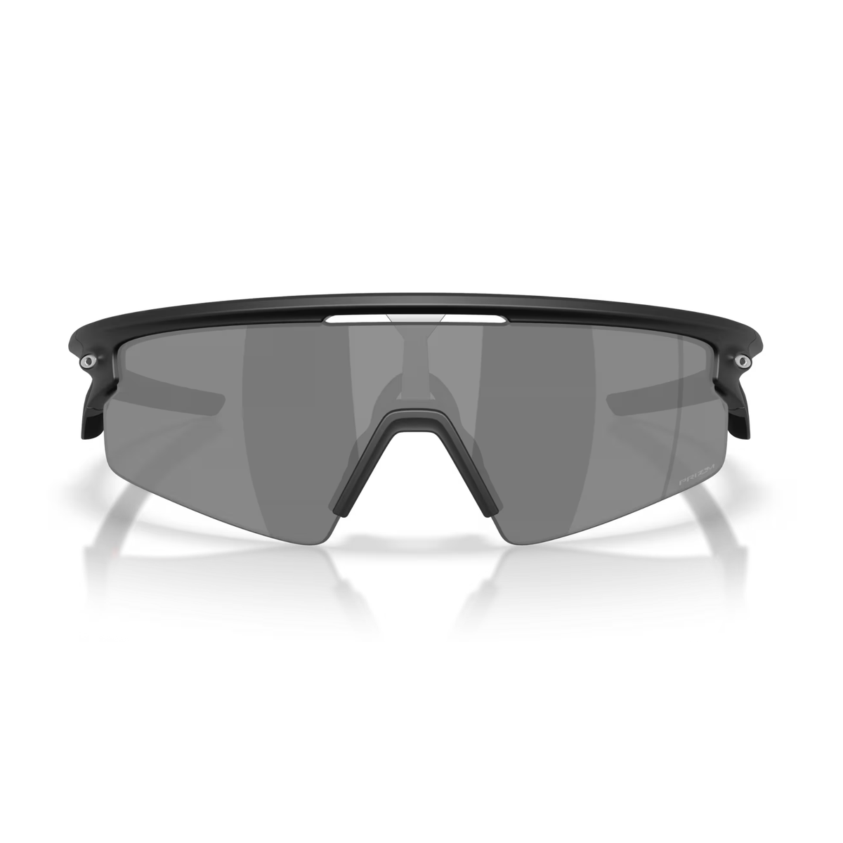 Oakley Sphaera Strike Prizm Black Sunglasses in matte black, front view showcasing sleek design and wide-view performance lens.