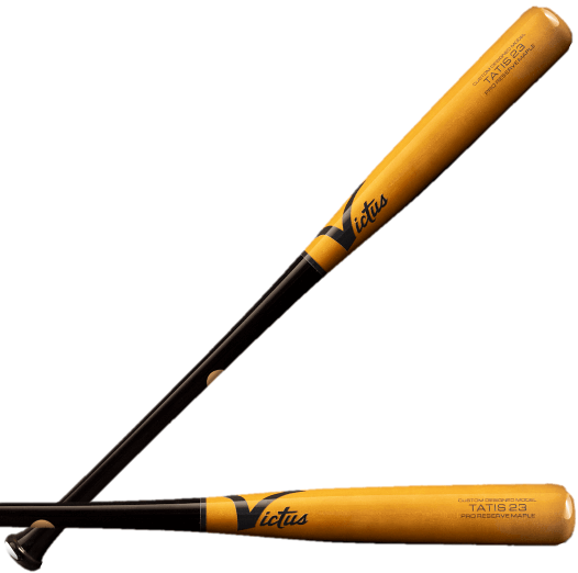 Victus TATIS23 Black/Walnut Maple Pro Reserve bat with flared knob and large barrel for powerful swings.