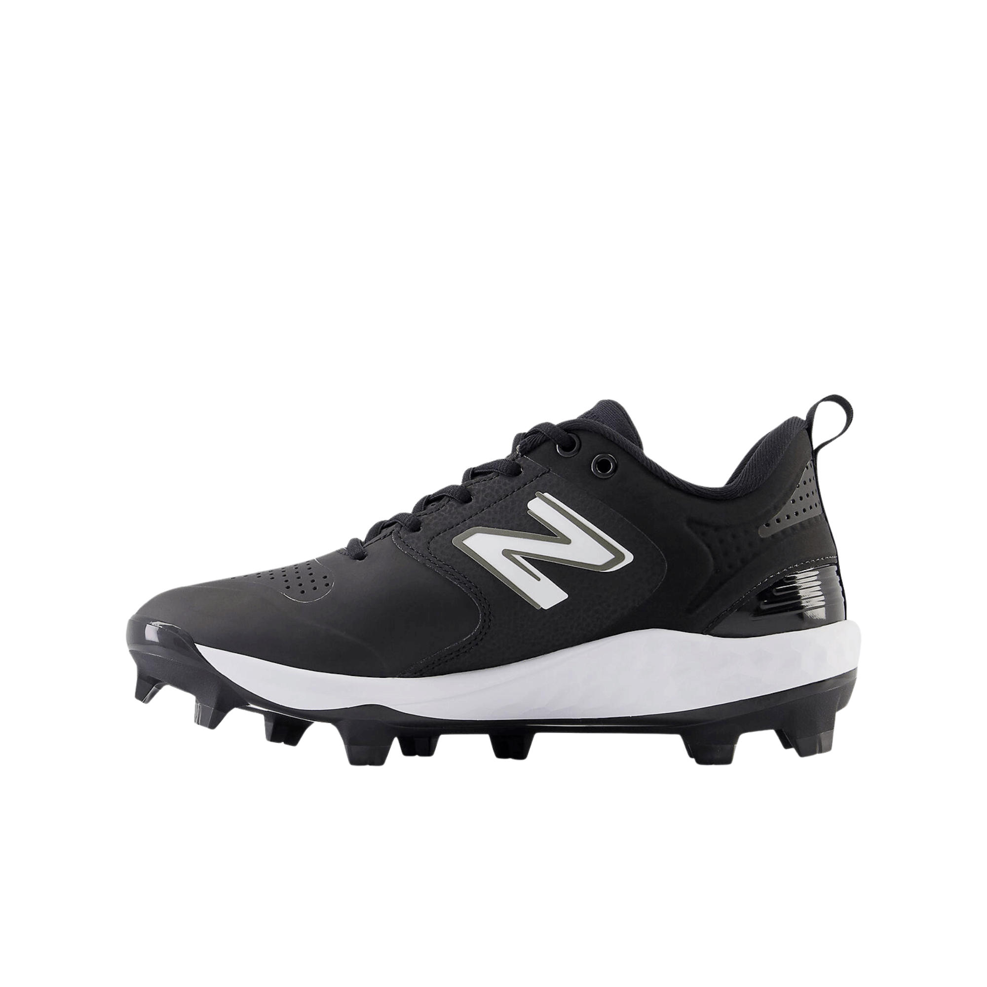 New Balance Fresh Foam 3000 v6 molded synthetic baseball cleat in black, featuring a Fresh Foam midsole for comfort.