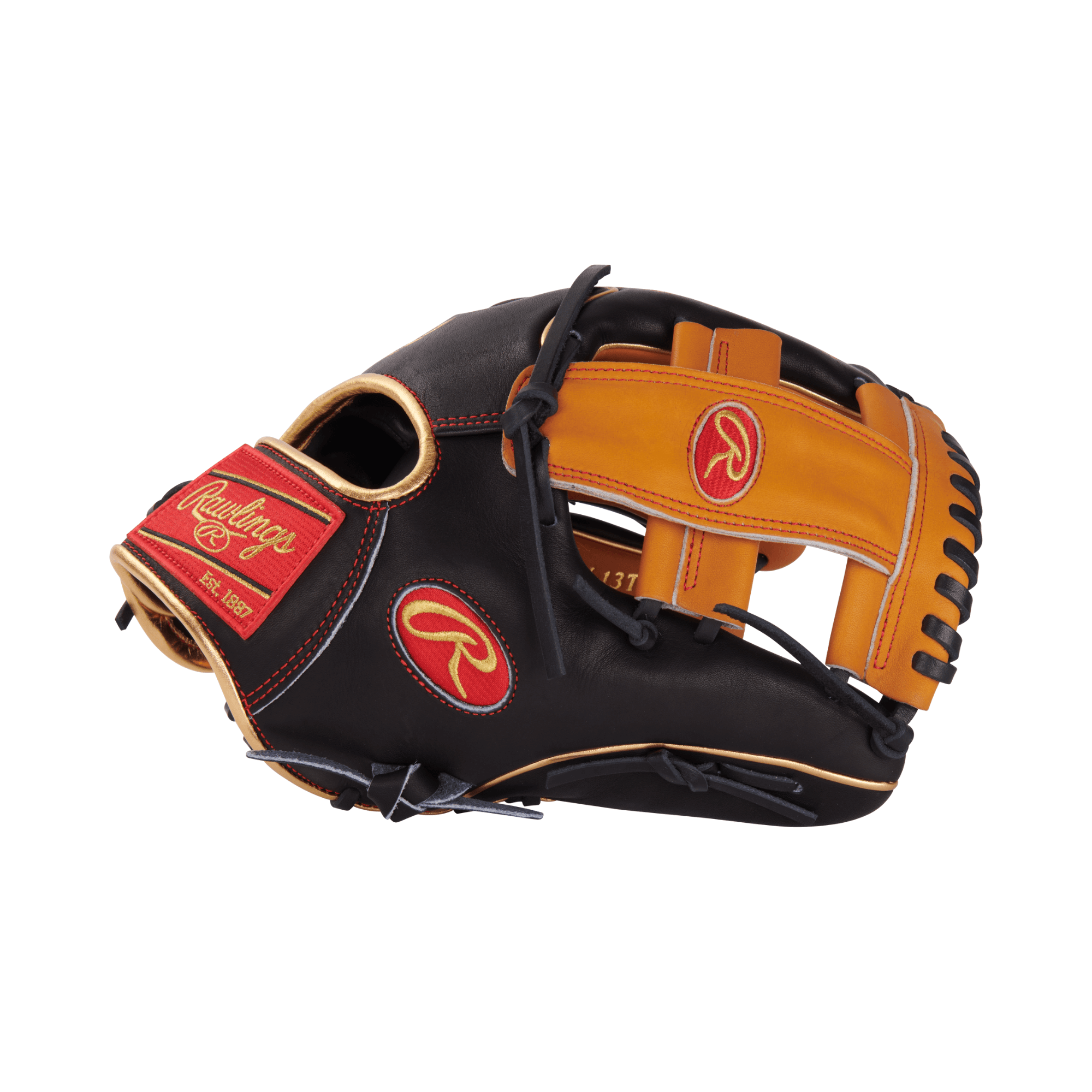 Rawlings Gold Glove Club RGGC PRO205W 11.75" infield glove featuring red and gold embroidery, designed for enhanced performance.