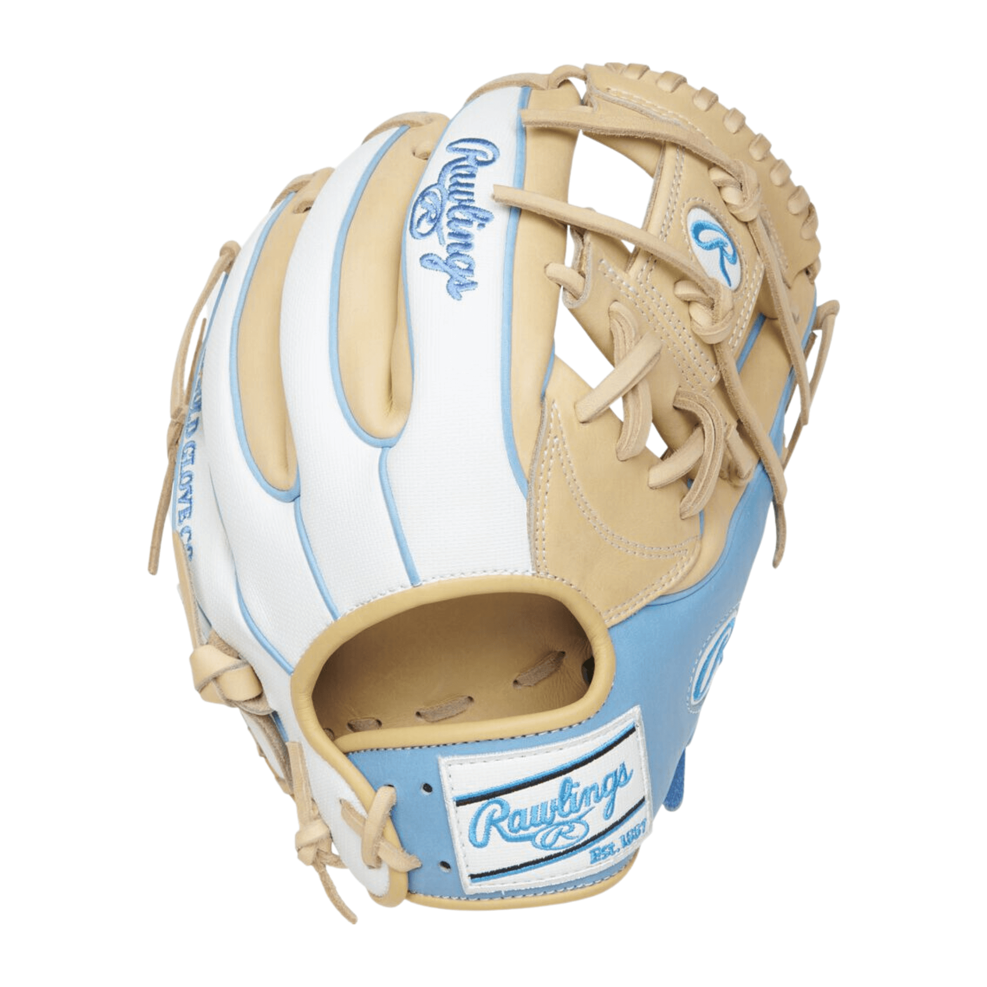 Rawlings ColorSync 7.0 11.5-inch infield glove in blue, camel, and white