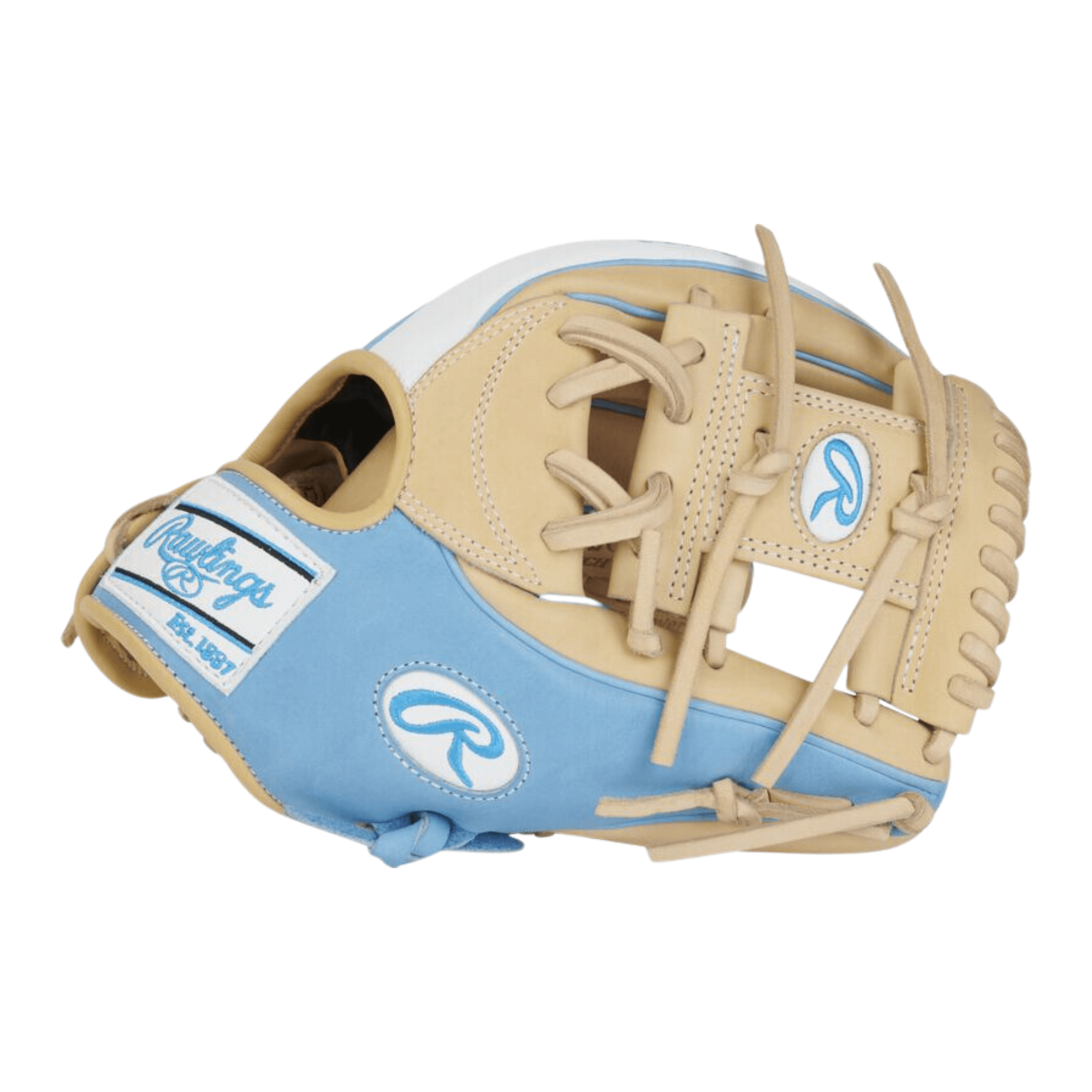 Rawlings ColorSync 7.0 11.5-inch infield glove in blue, camel, and white