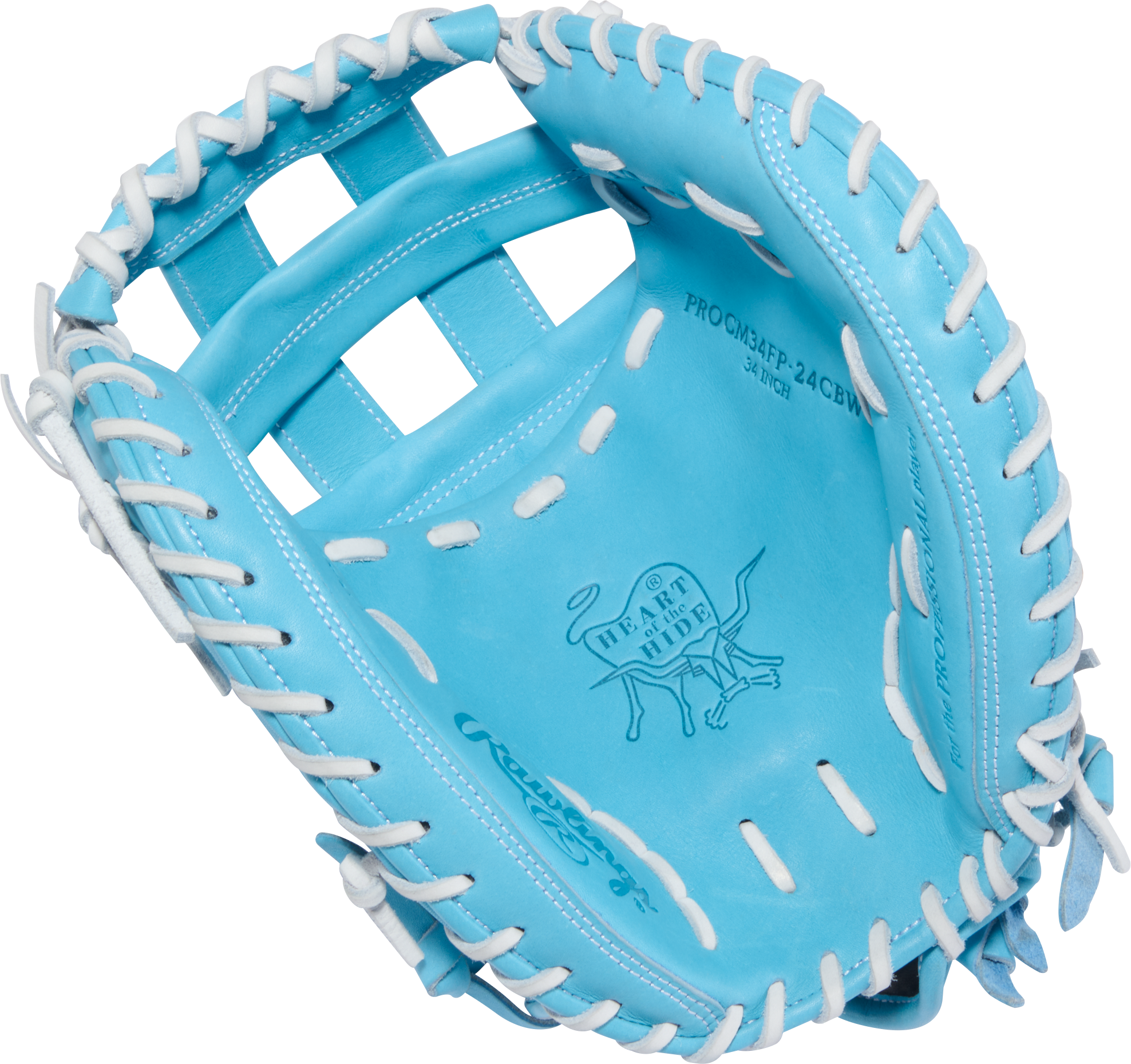 Rawlings PROCM34FP-24CBW Catcher's Mitt palm view showing the deep pocket and Modified H Web