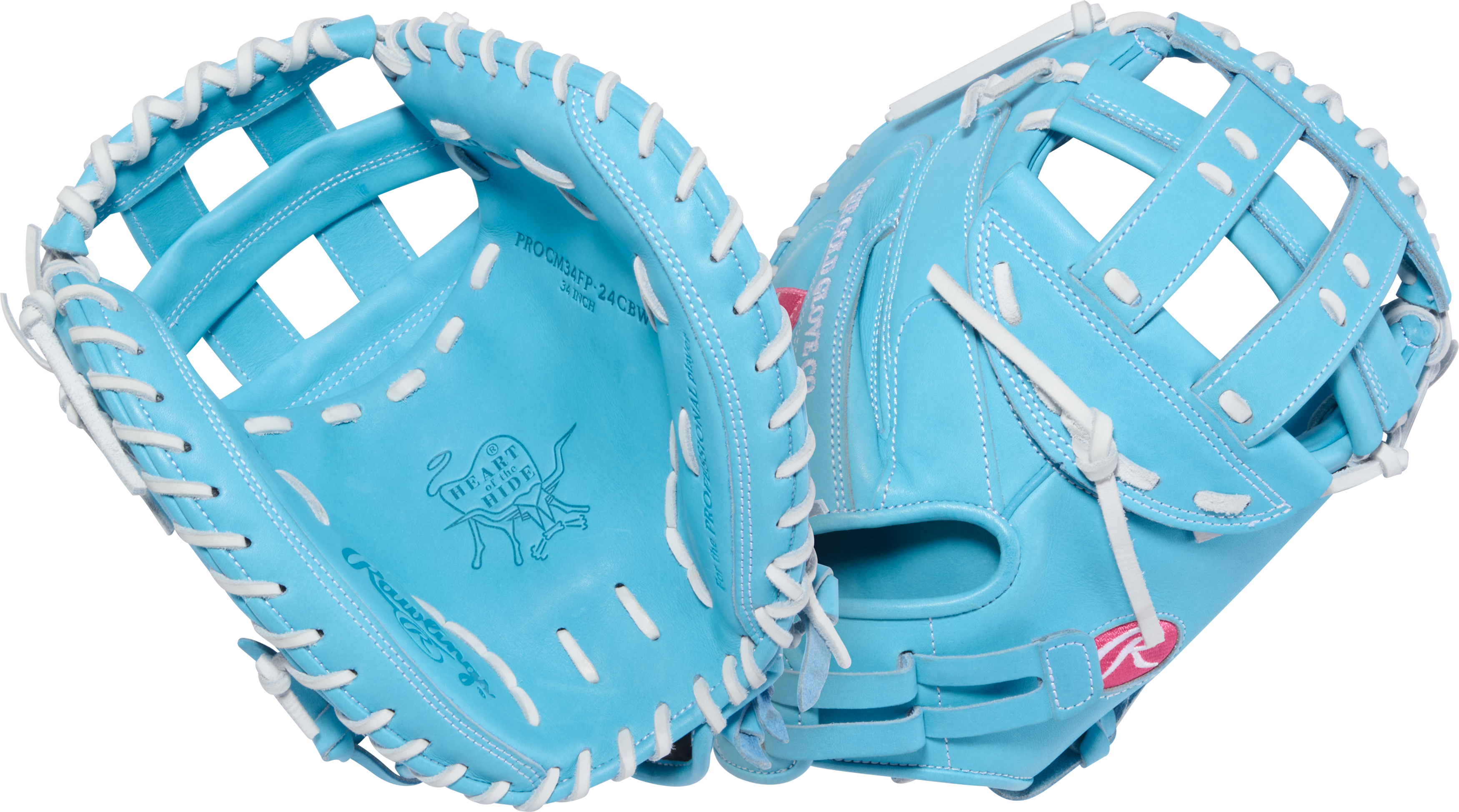 Rawlings PROCM34FP-24CBW Catcher's Mitt combination front and back view with Modified H Web