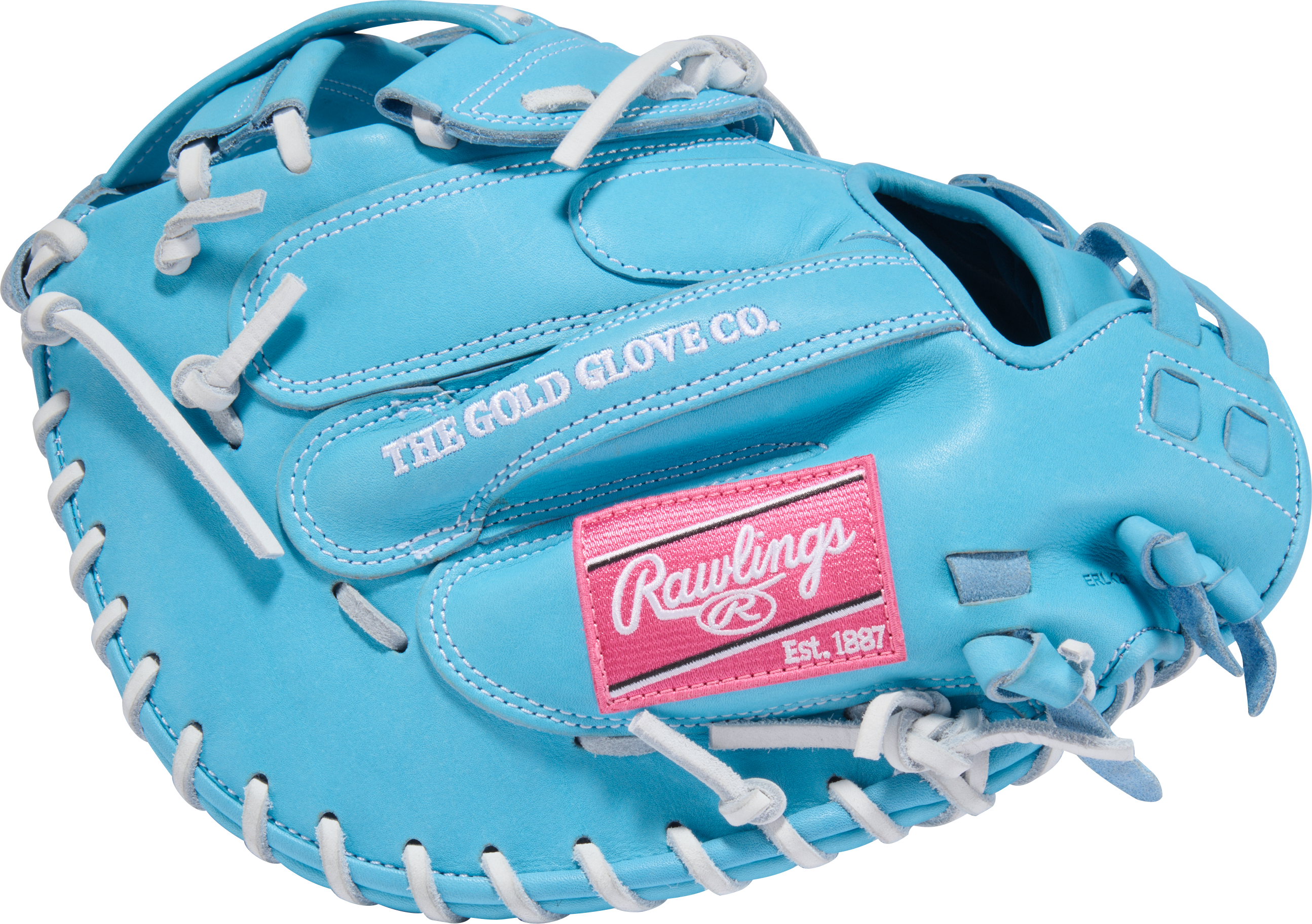 Rawlings PROCM34FP-24CBW Catcher's Mitt fingers view showing the 34-inch fastpitch catcher pattern