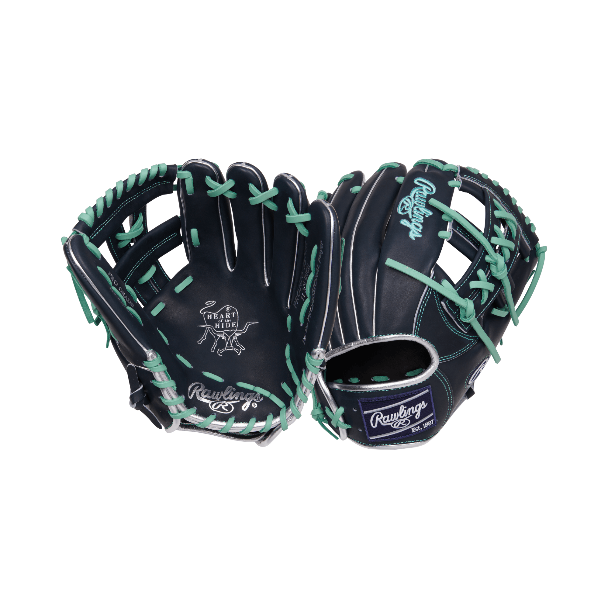Rawlings Gold Glove Club PRONP5-32NM 11.75" glove with ocean mint laces and navy leather design for infielders.