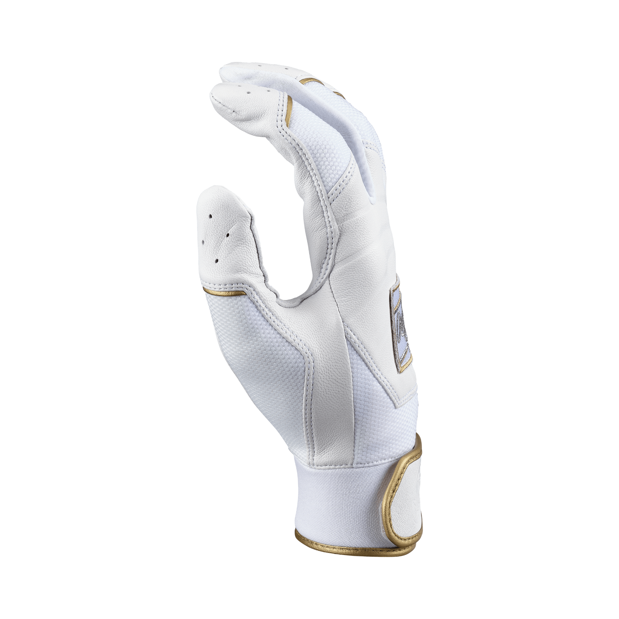 Rawlings Adult Pro Preferred Batting Gloves in white with gold accents, showcasing professional-grade Cabretta leather construction.