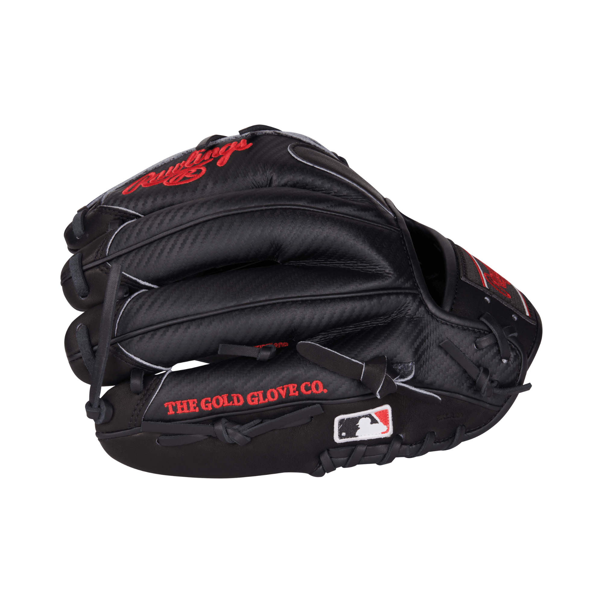 Rawlings Heart of the Hide 11.75" black glove with red accents for infield and pitcher's use.