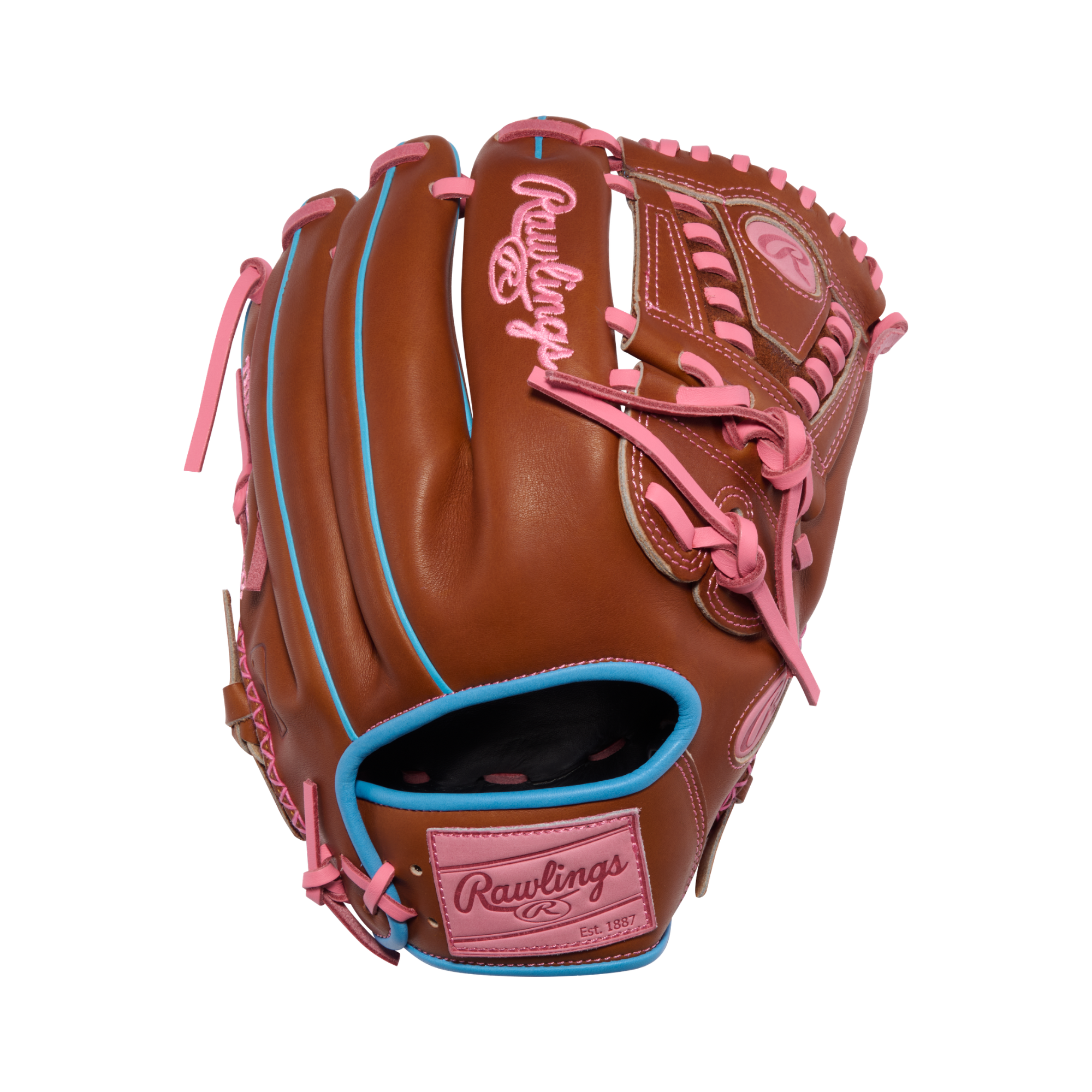 Rawlings PROR206-30GB Baseball Glove back view showing the conventional back and steerhide leather