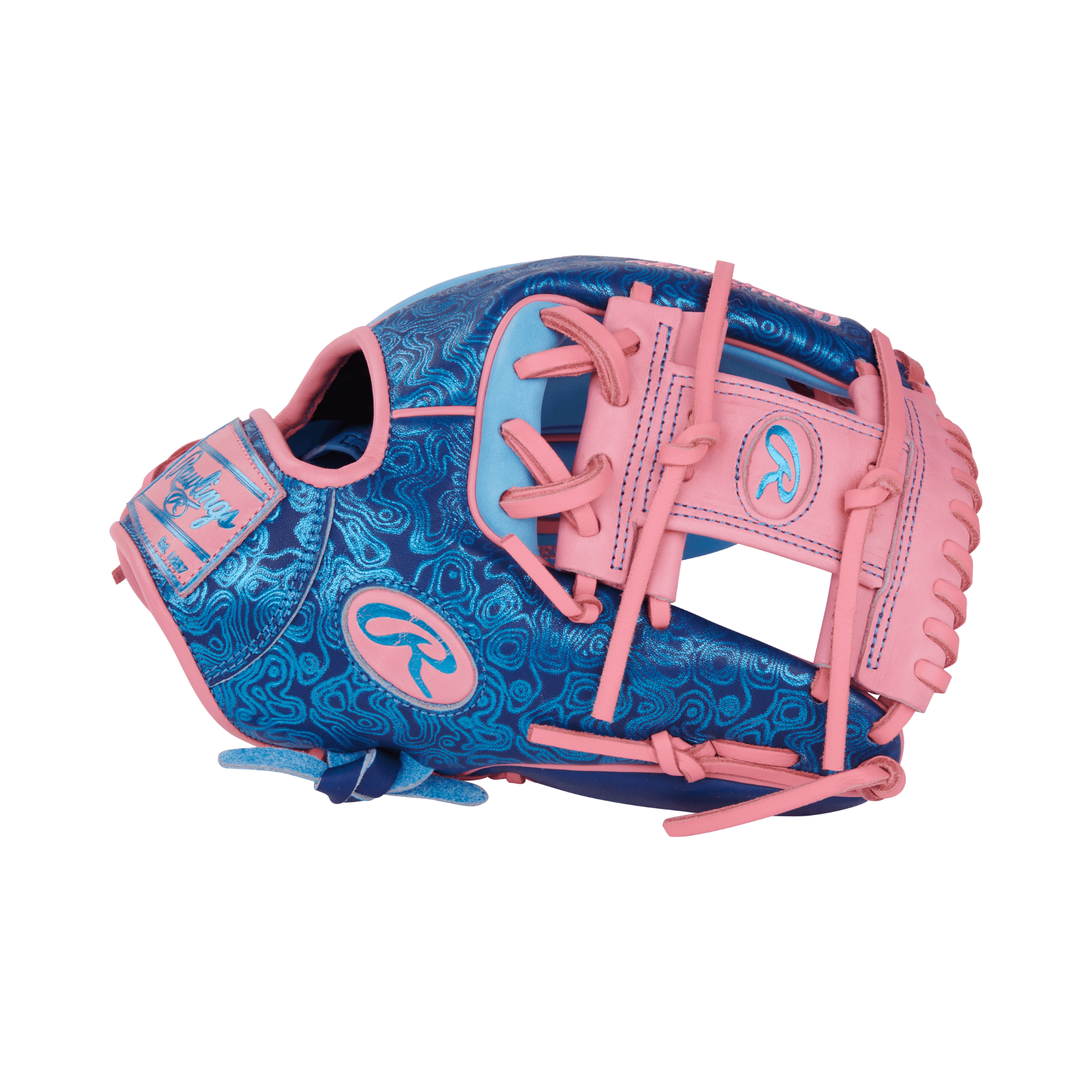 Rawlings Vibrant Series Heart of the Hide 11.5 glove in Columbia blue and pink, showcasing bold style and premium quality.