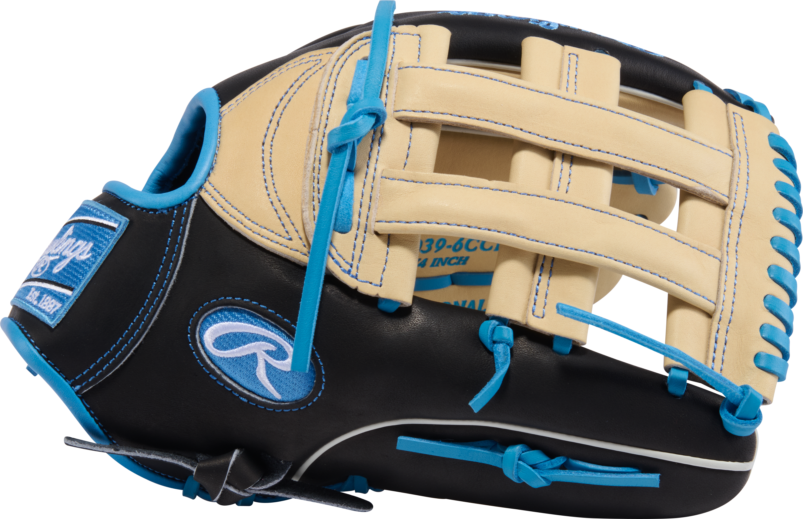 Rawlings PROR3039-6CCBB Outfield Glove thumb view showing premium Heart of the Hide leather