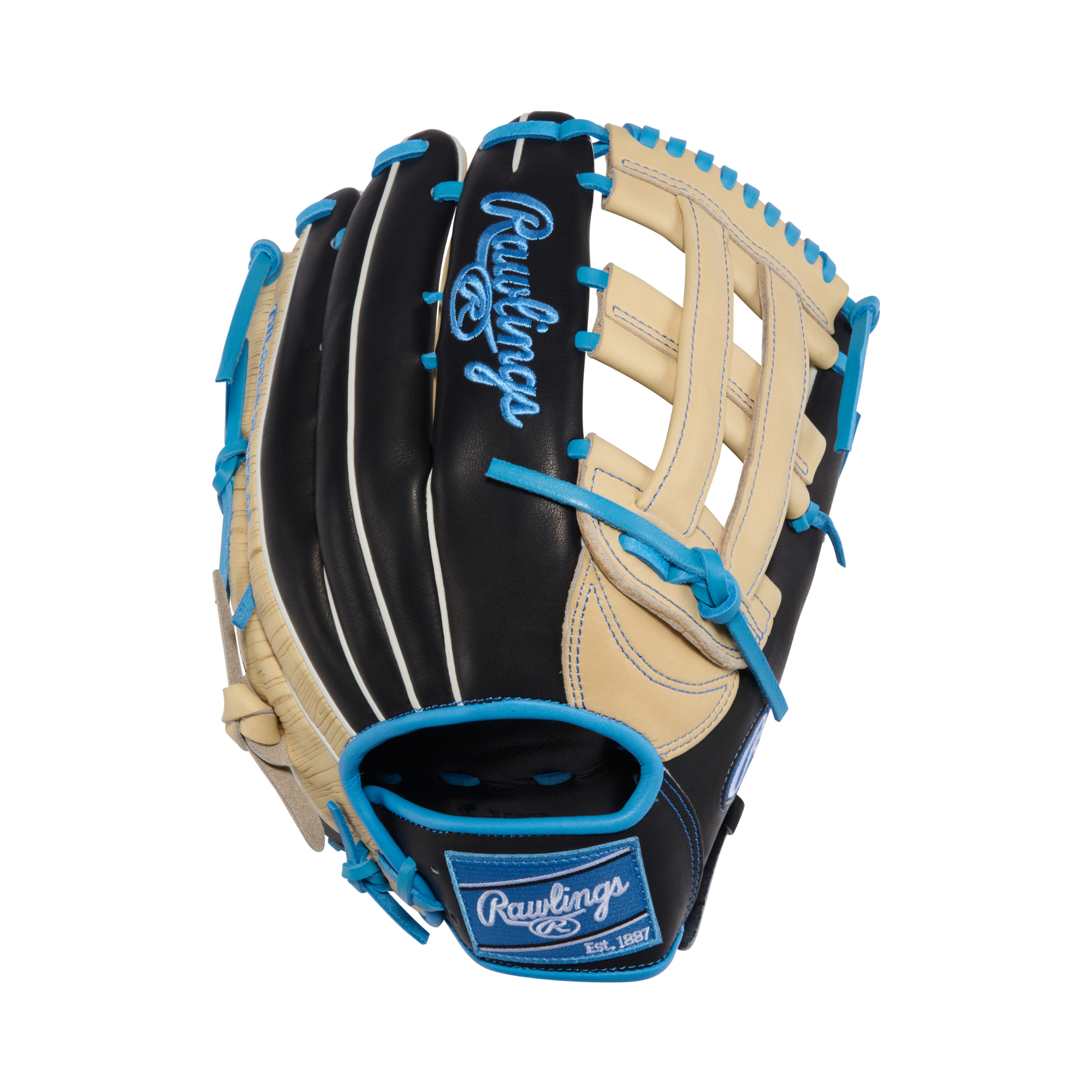 Rawlings PROR3039-6CCBB Outfield Glove back view showing the conventional back and steerhide leather
