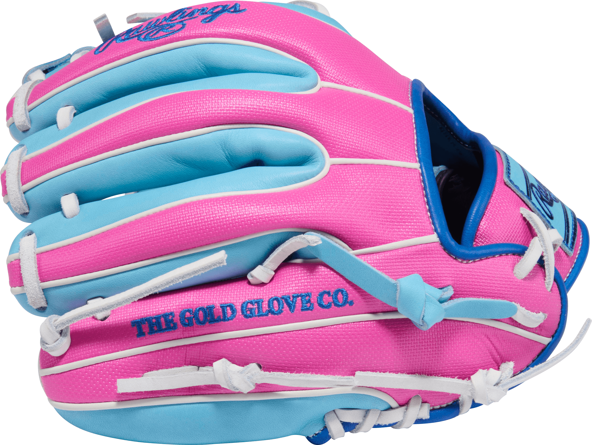 Rawlings April 2026 Gold Glove Club RGGC (GOTM) PROR312U-2CB 11.25" Baseball Glove in pink and blue design.