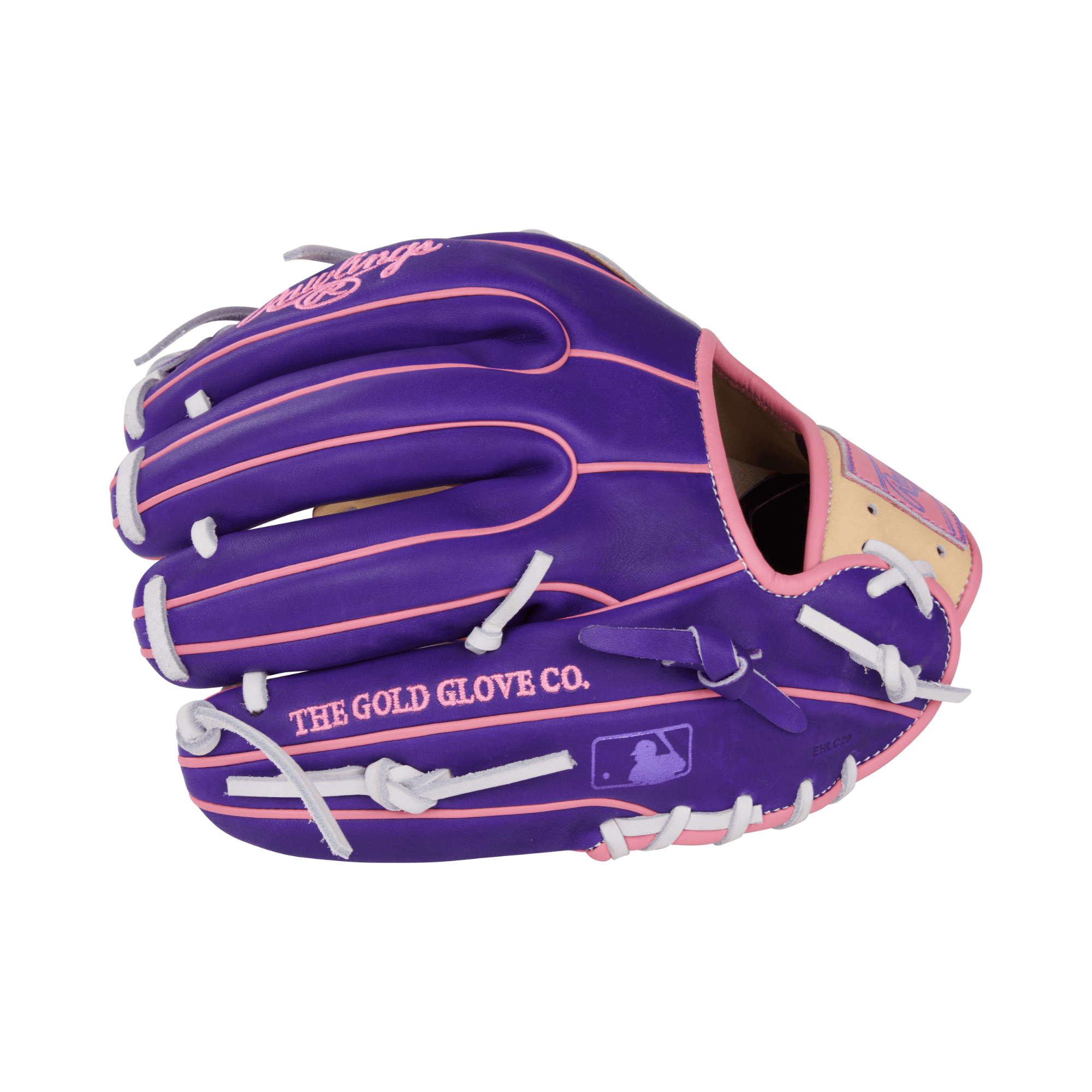 Rawlings Vibrant Series Heart of the Hide 11.5-inch glove in camel, purple, and pink with Pro-I web design.
