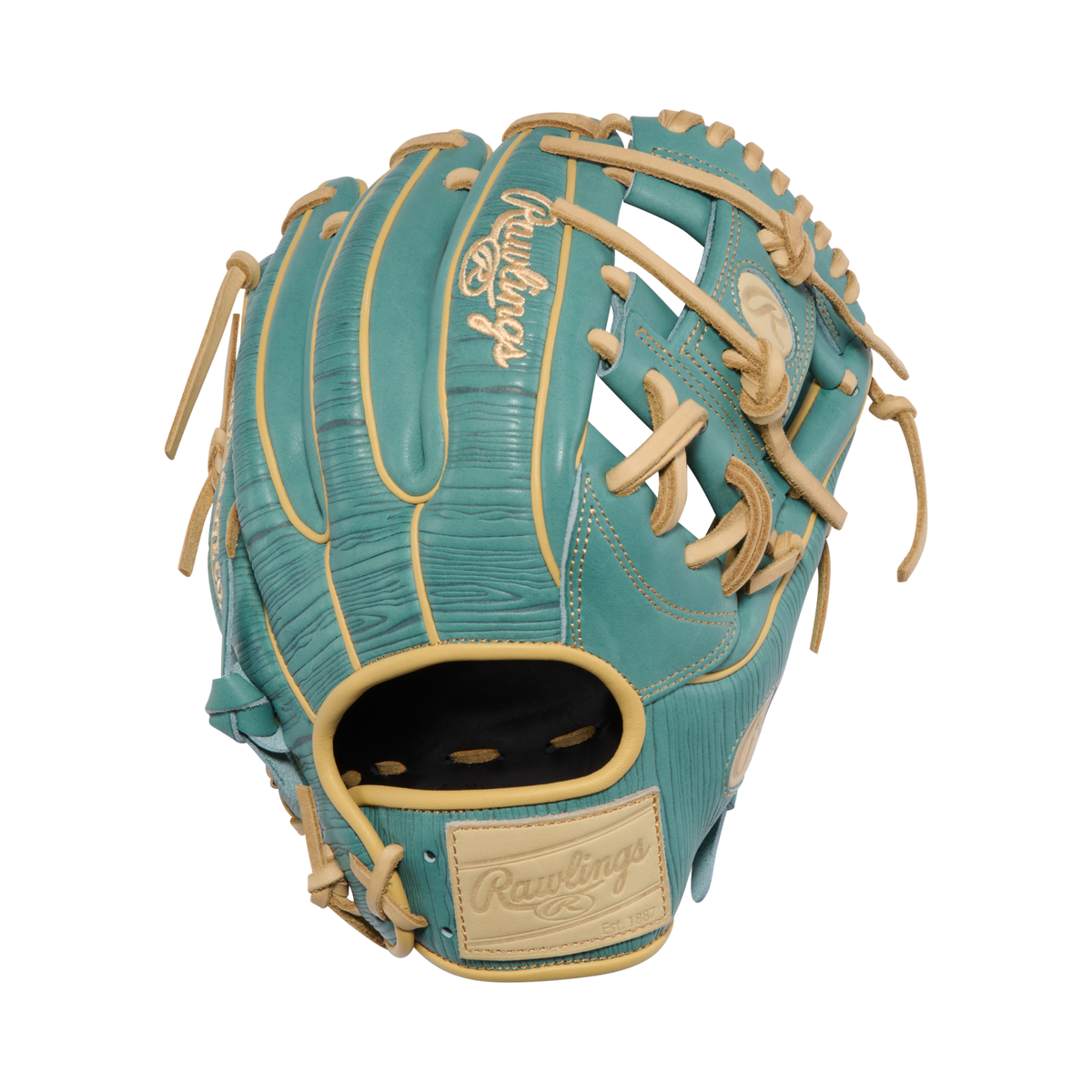 Rawlings PROR934-2SP Infield Glove back view showing the conventional back and steerhide leather