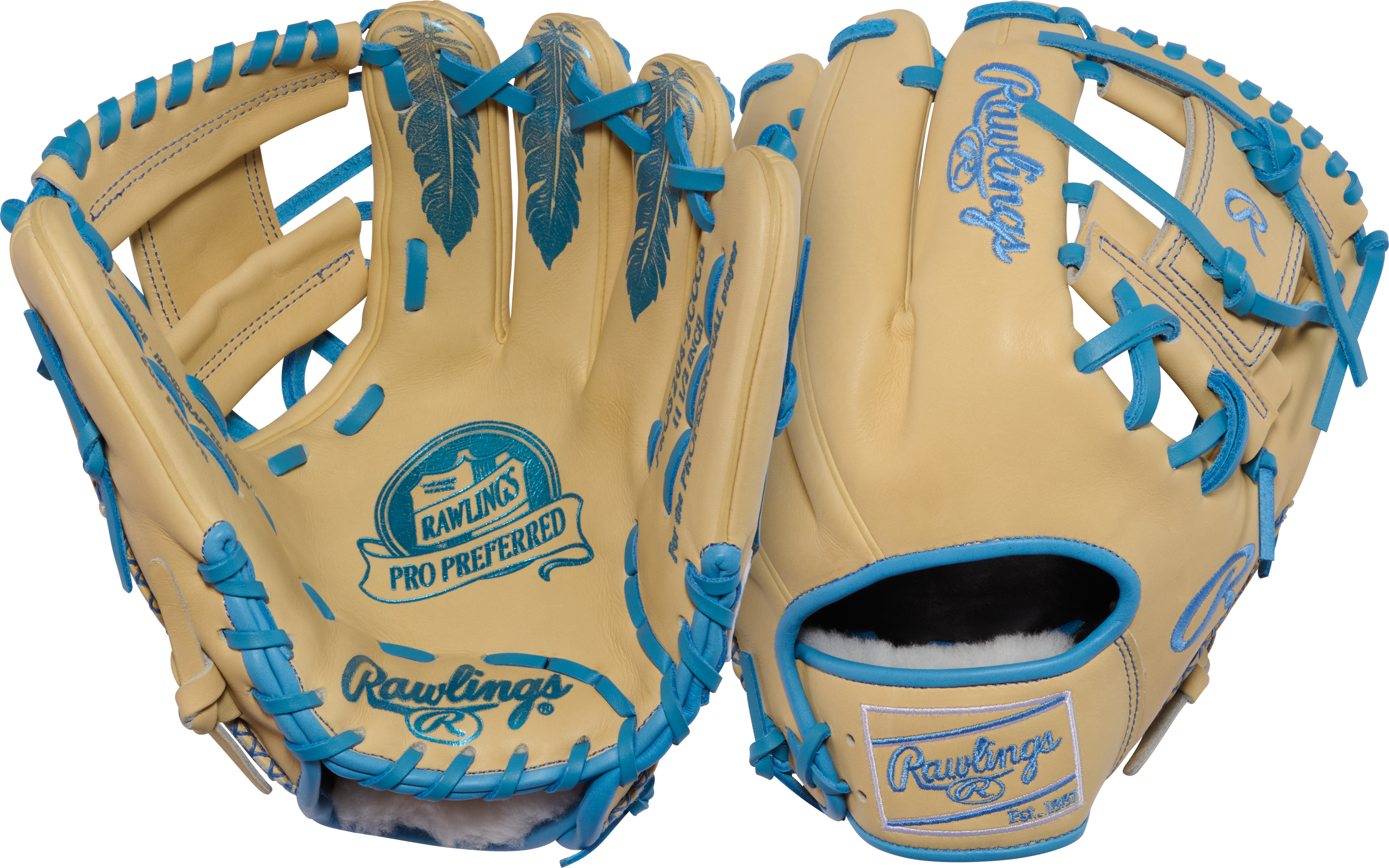 Rawlings PROS204-2CCCB Infield Glove combination front/back view showing the Pro I Web and infield pocket