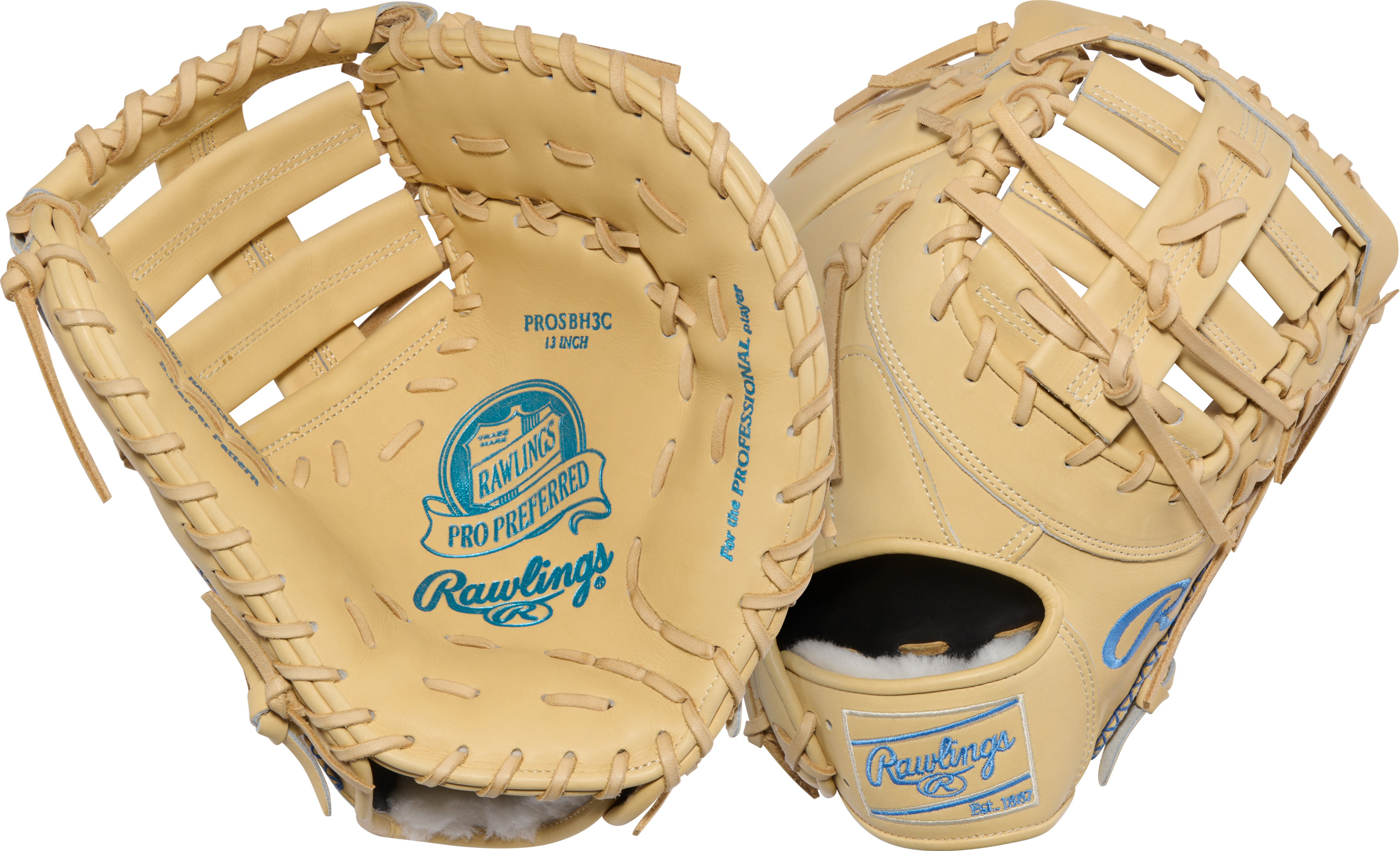 Rawlings Pro Preferred First Base Mitt Single Post Double Bar Web – Front/Back Combination View