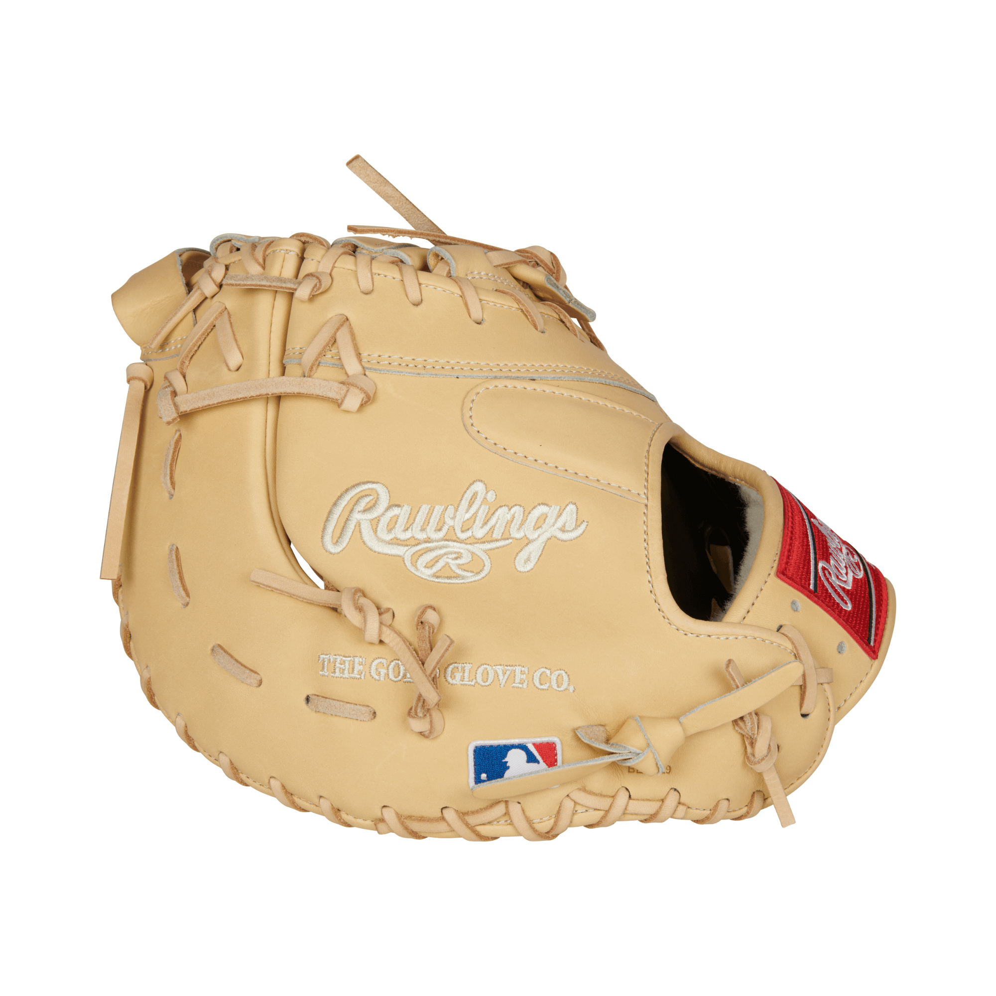 Pro Preferred 13-inch First Base Mitt for right-handed throwers, luxurious leather, deep pocket, camel design.