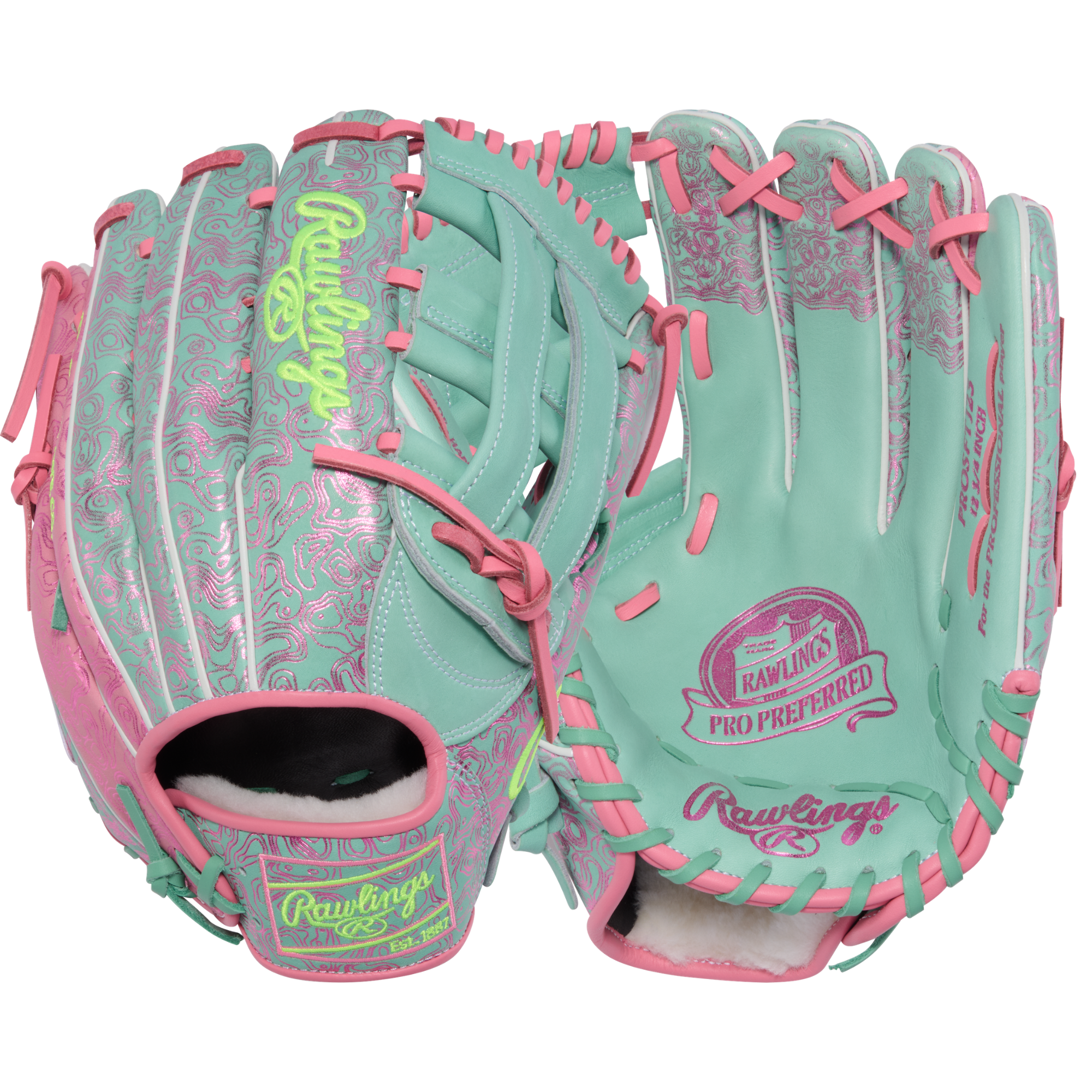 Rawlings Pro Preferred Outfield Glove - Front and Back View Comparison