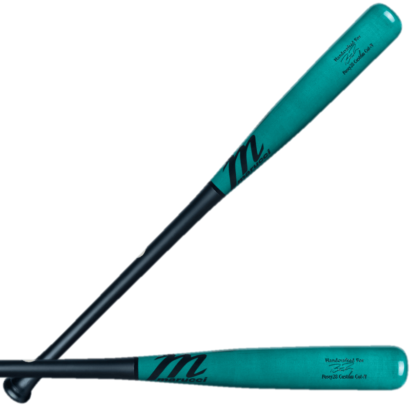 Marucci Posey28 Pro Exclusive matte black and ocean wood baseball bat, designed for power hitters with a massive barrel.