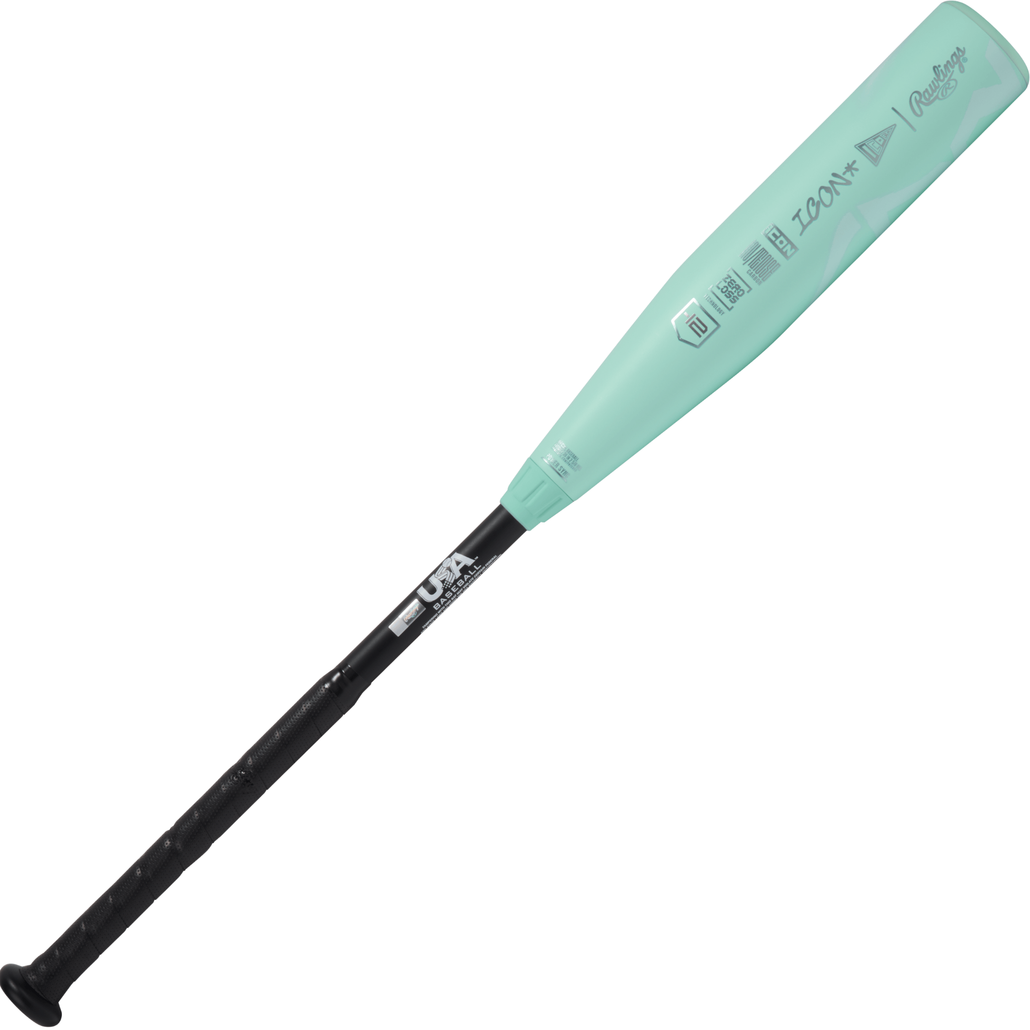 Back side of 2026 Rawlings Icon -12 USA Bat displaying striking barrel graphics and sleek composite construction