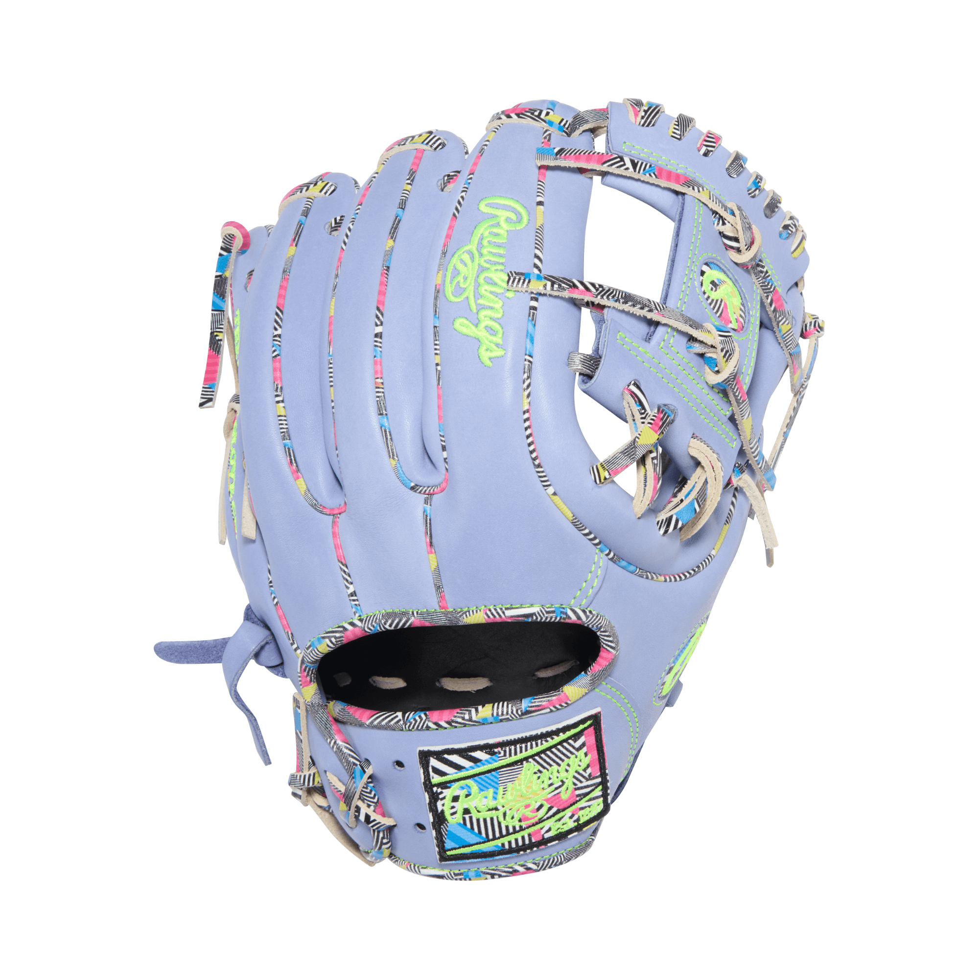 Rawlings HOH ColorSync 10 Periwinkle Mint 11.5" Infield Glove backhand view with H-web and mint laces