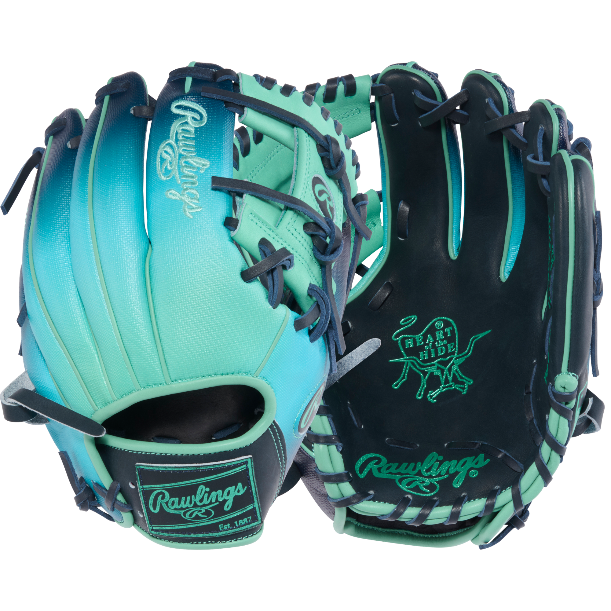 Rawlings HOH Funburst 2.0 11.5" Infield Baseball Glove Navy/Mint for competitive infield players