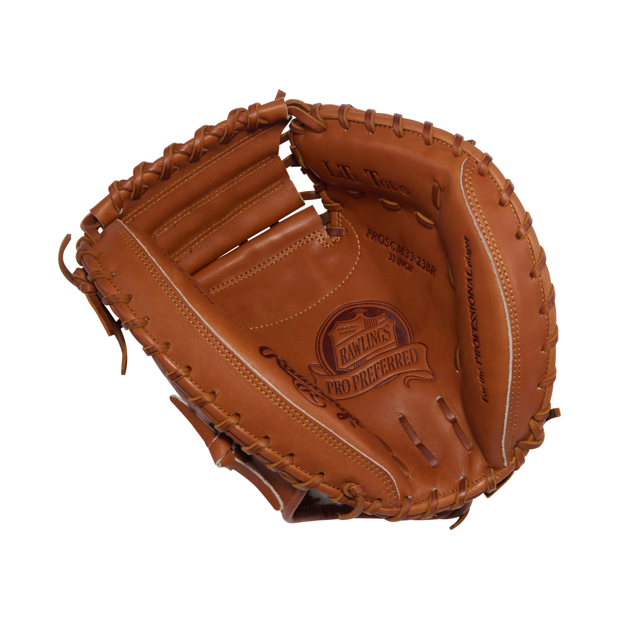 Rawlings Pro Preferred 33 Inch Catcher's Mitt - pocket and lace detail