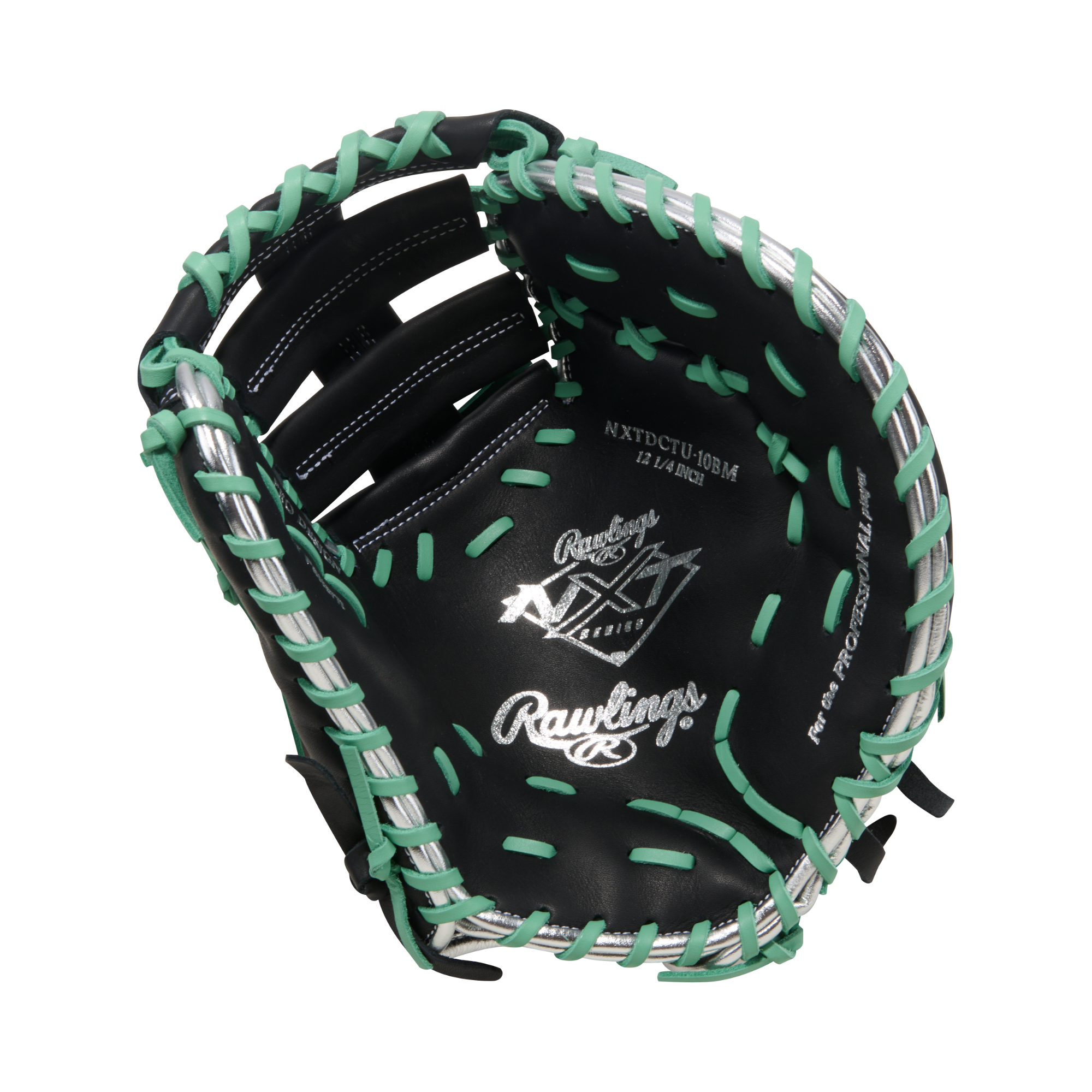 Rawlings NXT Series First Base Mitt 12.5 Inch Baseball Glove - Front Pocket View, Black Green Pink