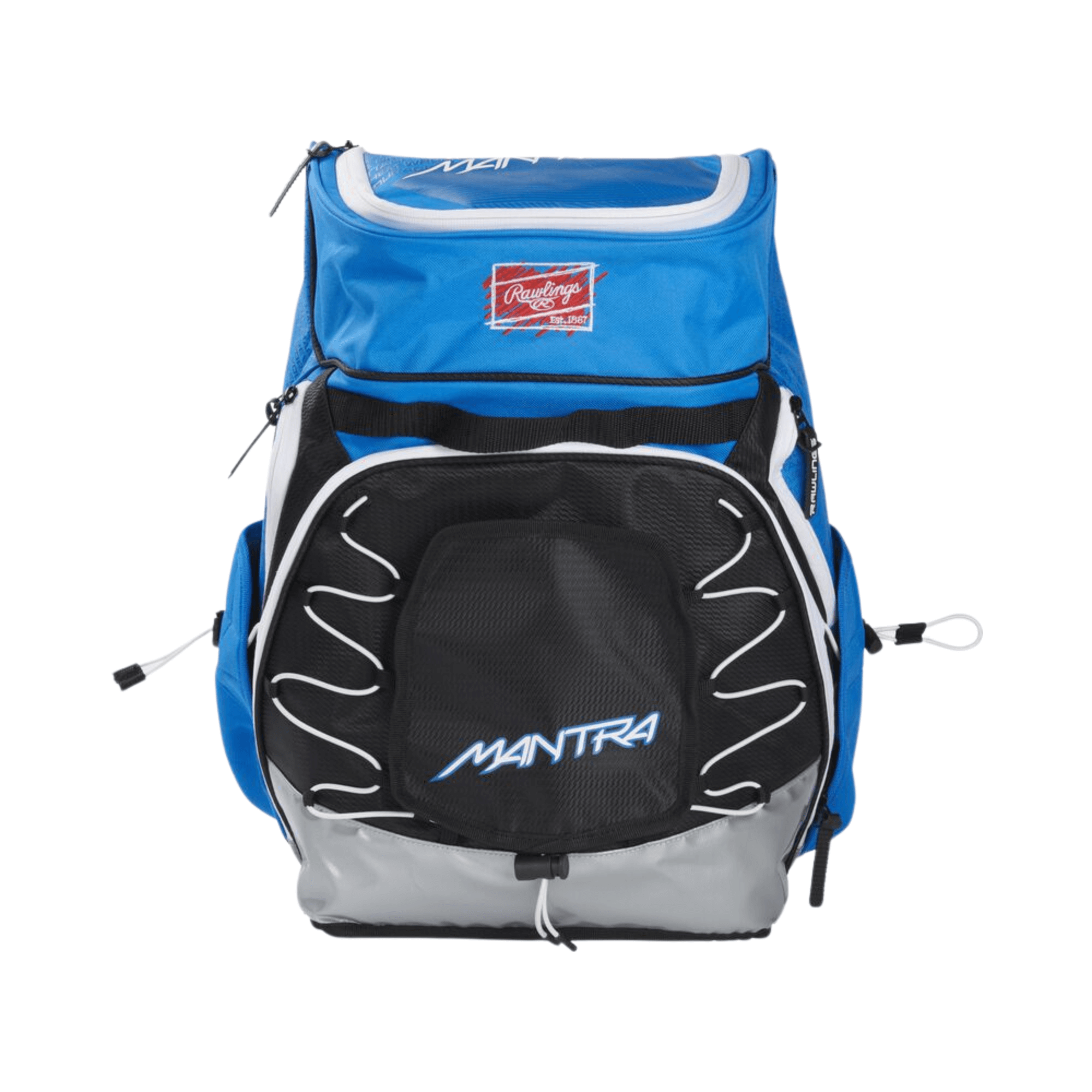 Rawlings Mantra Fastpitch Backpack in Mantra Blue with customizable beaver tail pocket