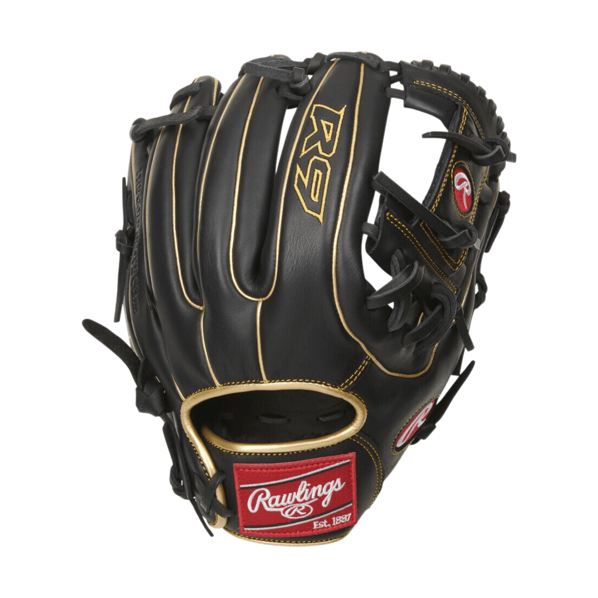 Rawlings R9 Series 11.5-inch infield glove with 31-pattern, curved fingers, and deep bowl pocket.
