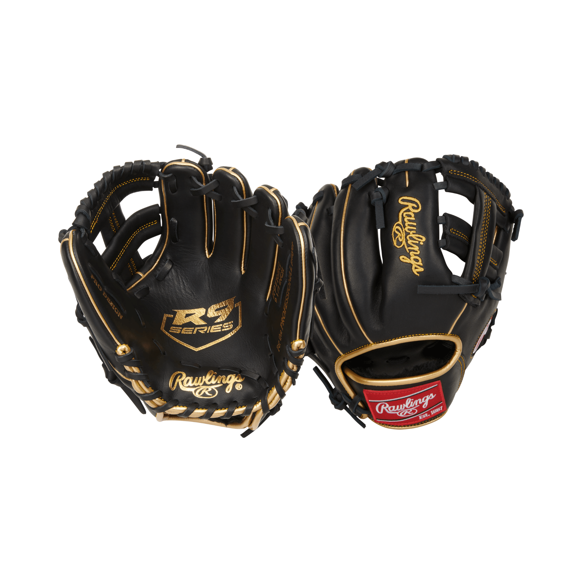 Rawlings R9 9.5 Training Glove Gamer RHT Full leather shell, single post web, padded thumb sleeve, and reinforced palm pad