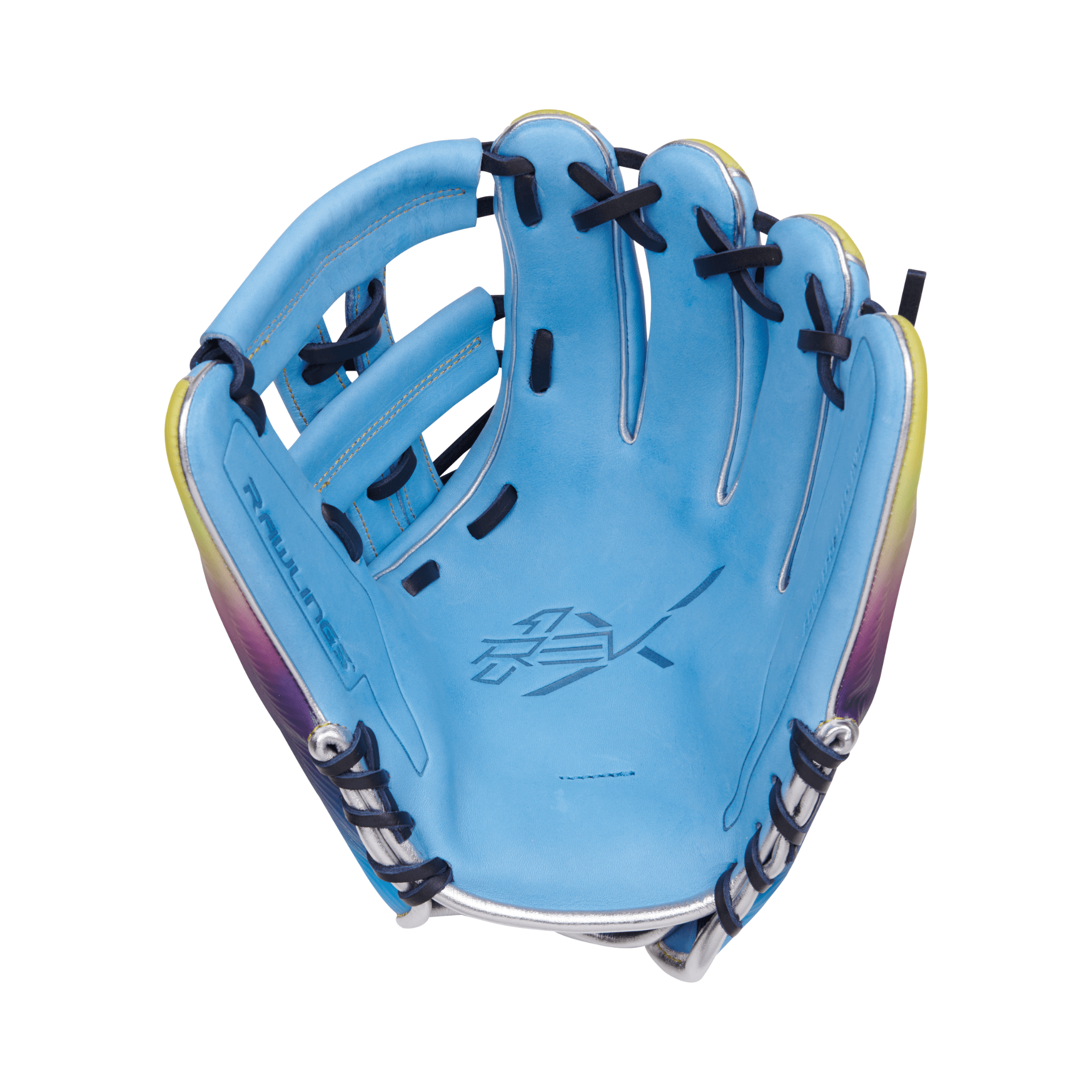 Rawlings REV1X Francisco Lindor 11.75" infield glove in Columbia blue with eye-catching color transition.