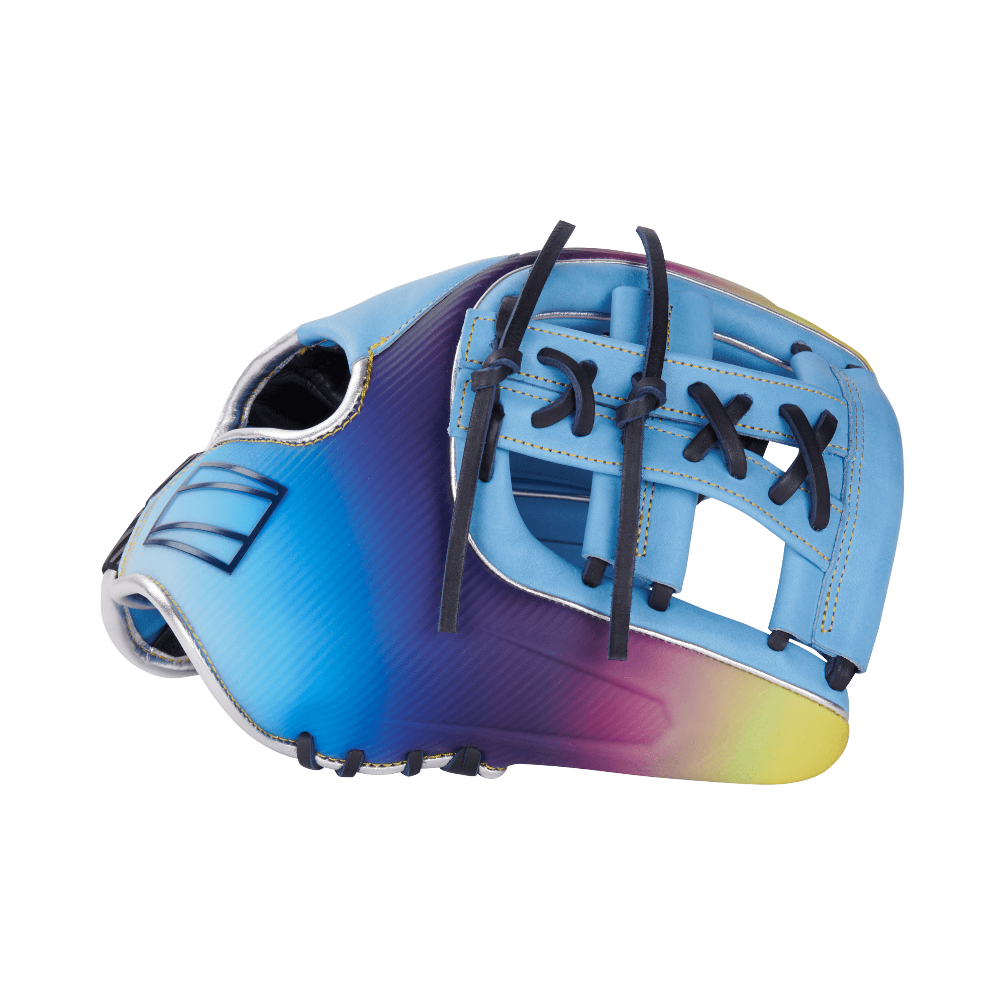 Rawlings REV1X Francisco Lindor 11.75" gameday glove in Columbia Blue with colorful shellback design.