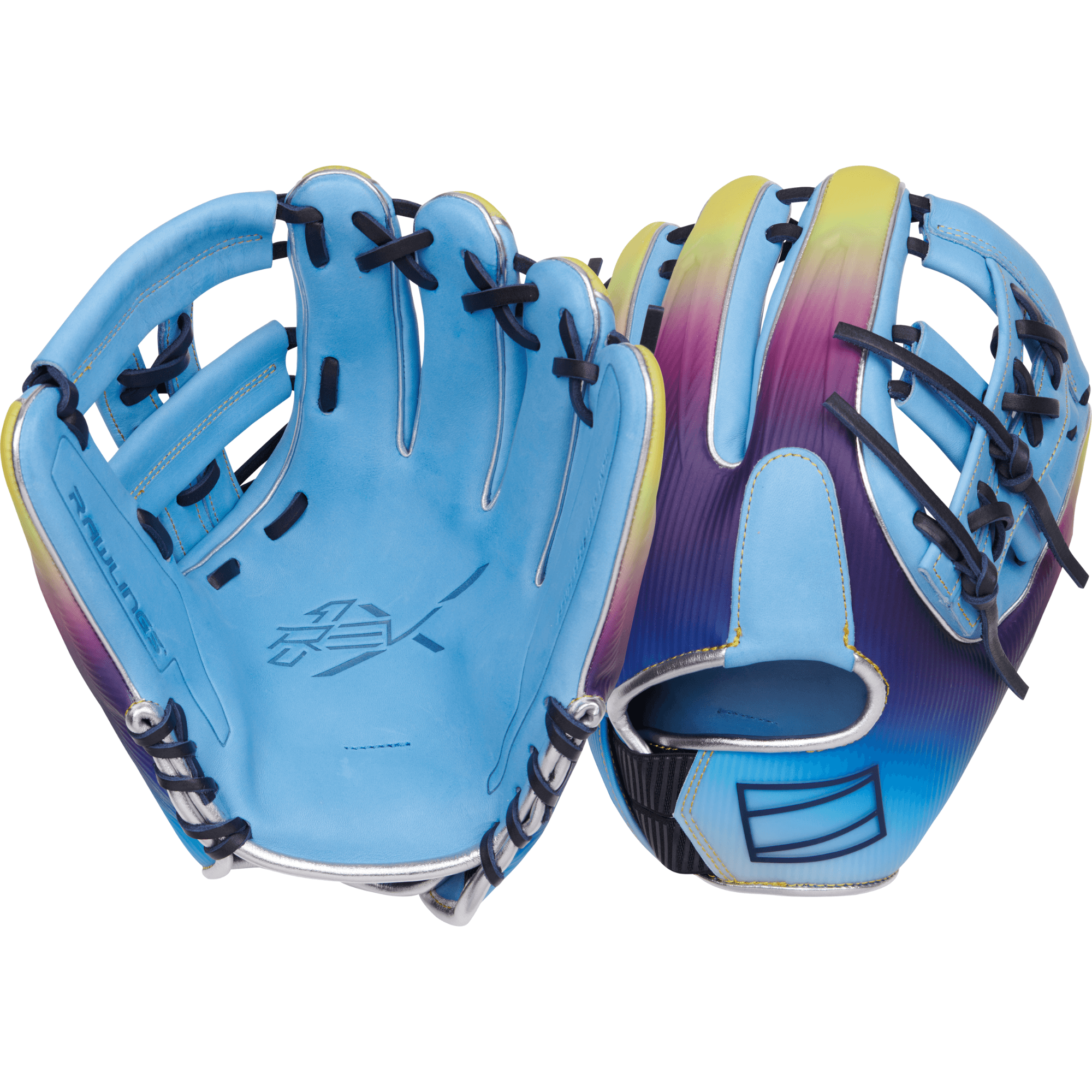 Rawlings REV1X Francisco Lindor Gameday glove in Columbia Blue, 11.75-inch, showcasing unique color transition design.