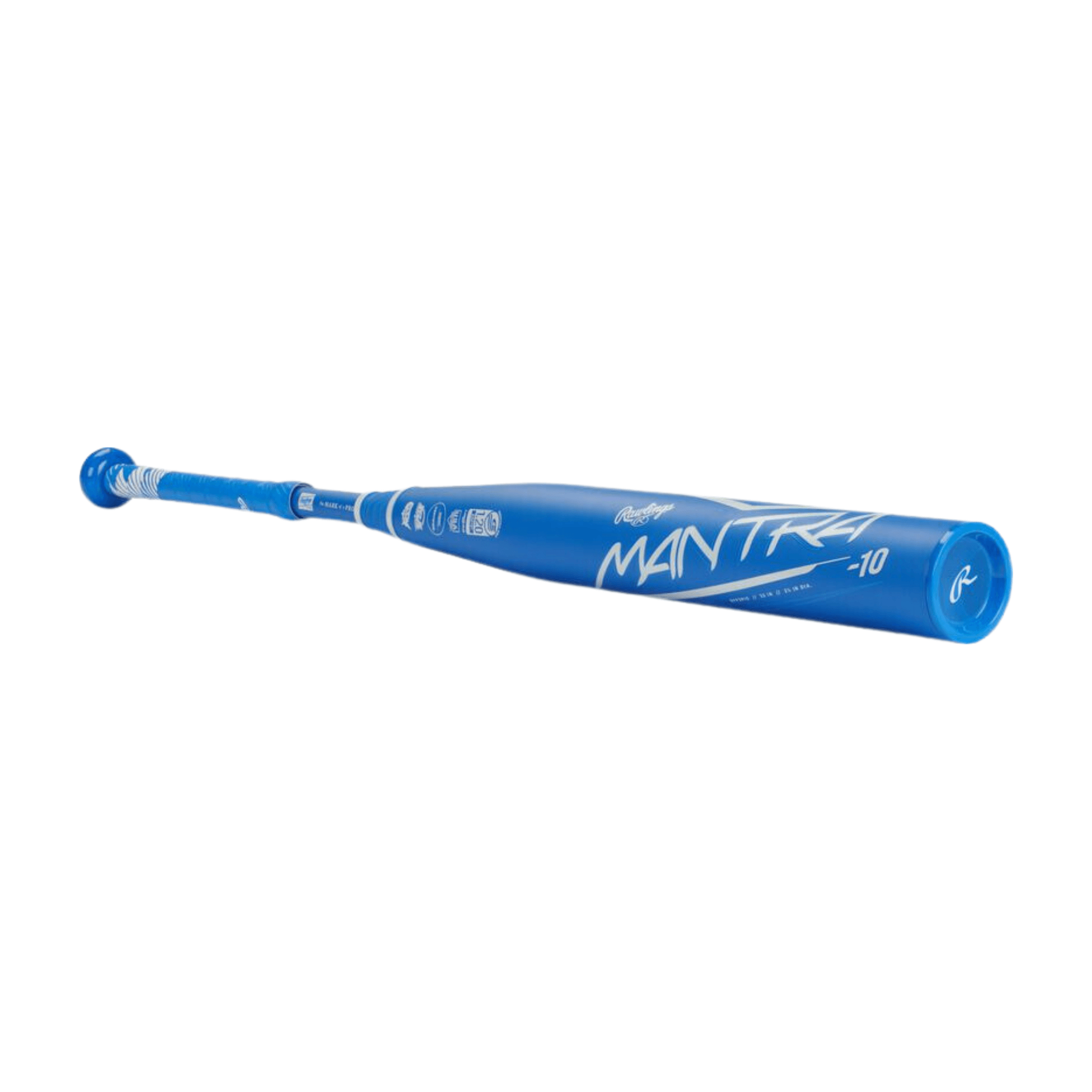 Close-up of Rawlings Mantra FP Composite USA Certified -10 baseball bat with innovative three-step inner barrel.
