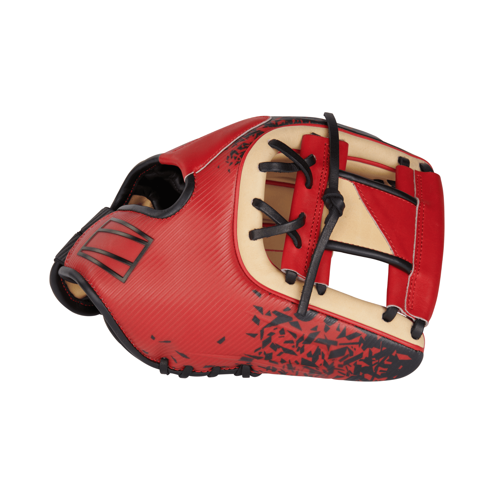 Rawlings REV1X Series 11.5-inch Baseball Glove in scarlet and camel with black accents, showcasing advanced design features.