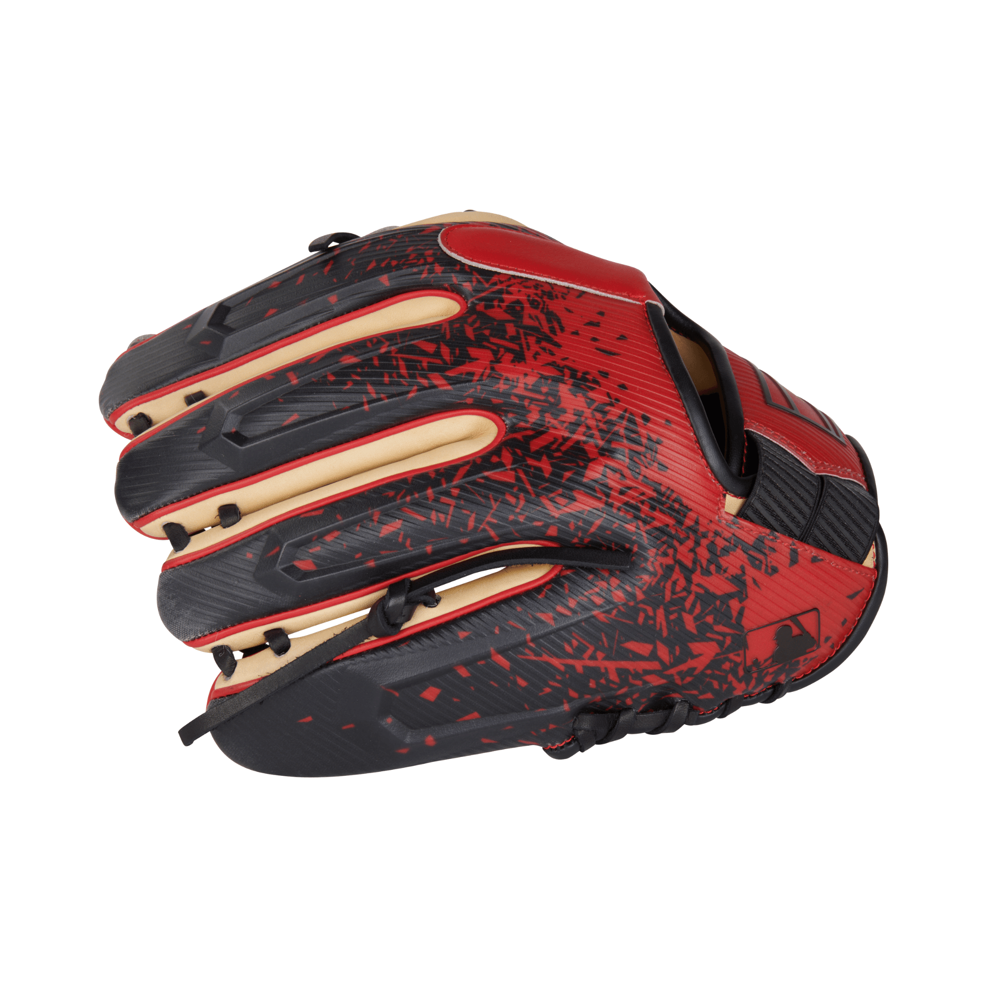 Rawlings REV1X 11.5-inch baseball glove in scarlet and camel with black accents for infield players.