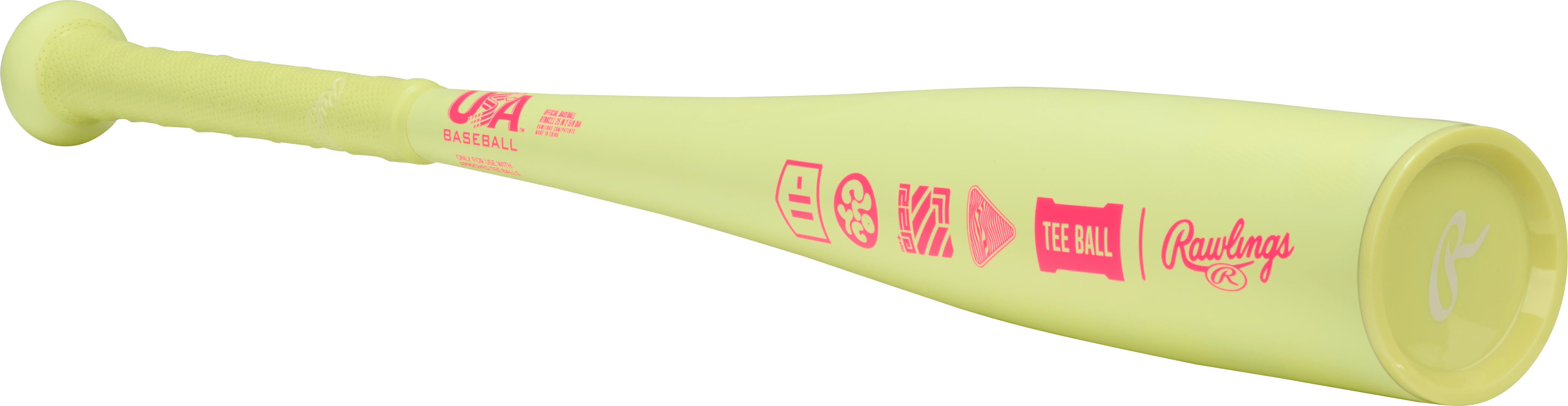 2026 Rawlings Clout (-11) USA T-Ball Baseball Bat side profile view with yellow finish and red logo details