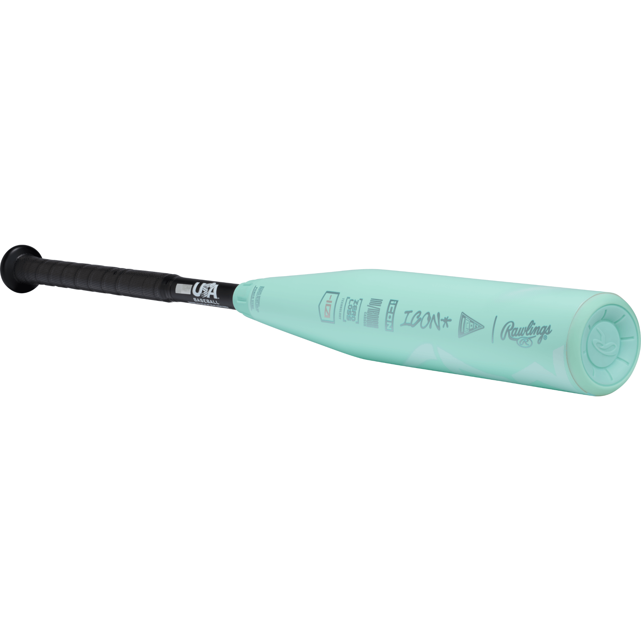 Rear barrel image of Rawlings Icon -10 USA bat displaying branding and composite texture details