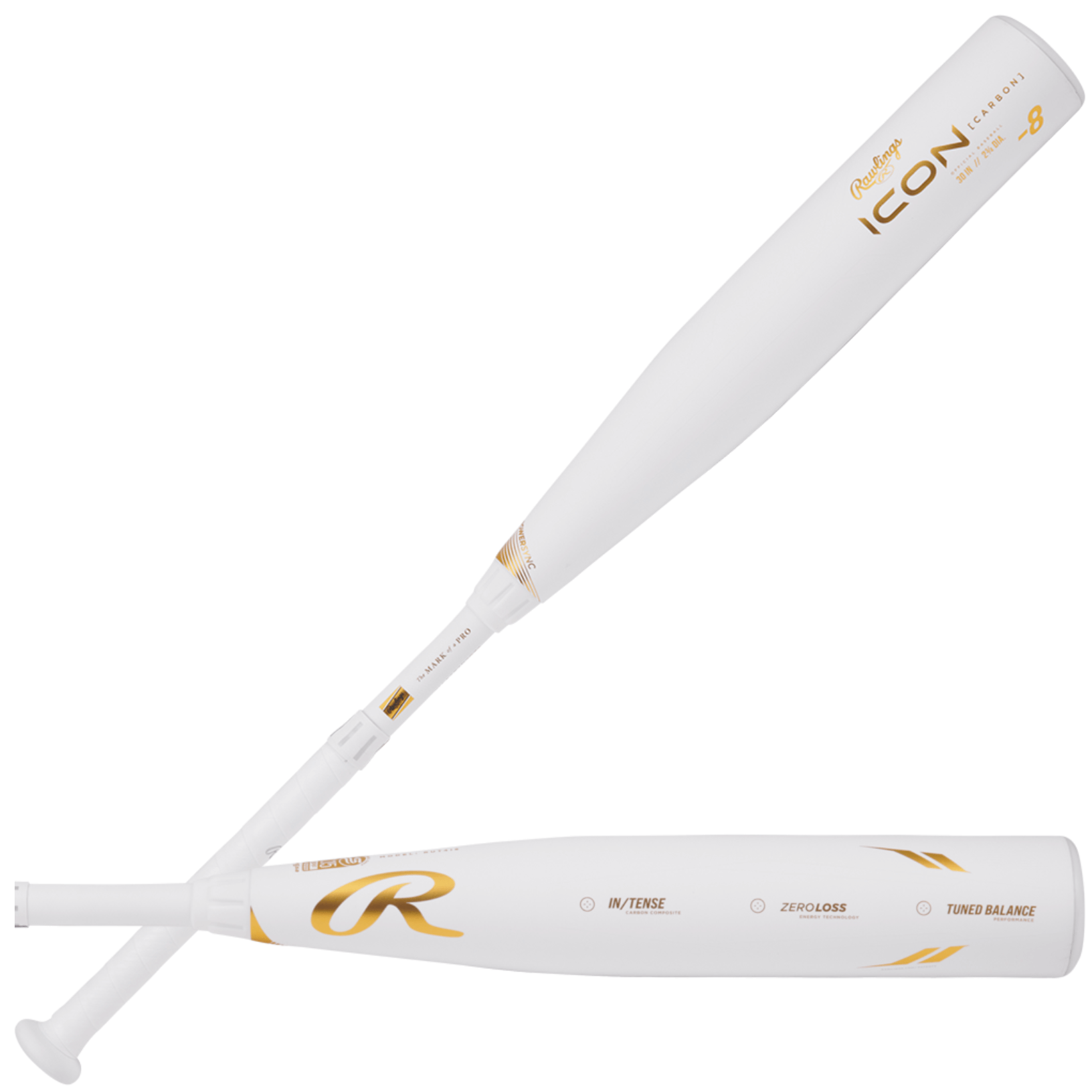 Rawlings Icon -8 USSSA youth baseball bat with 2 3/4" barrel and In/Tense carbon composite construction.
