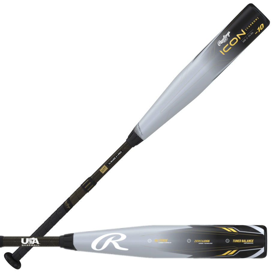 Rawlings Icon -10 USA youth baseball bat with 2 5/8" barrel and advanced carbon composite construction.
