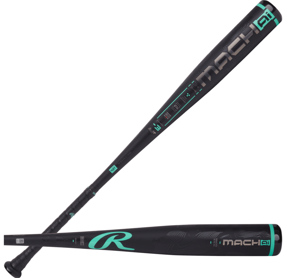 Rawlings Mach AI 2025 BBCOR bat showcasing sleek design and advanced technology for optimal performance.