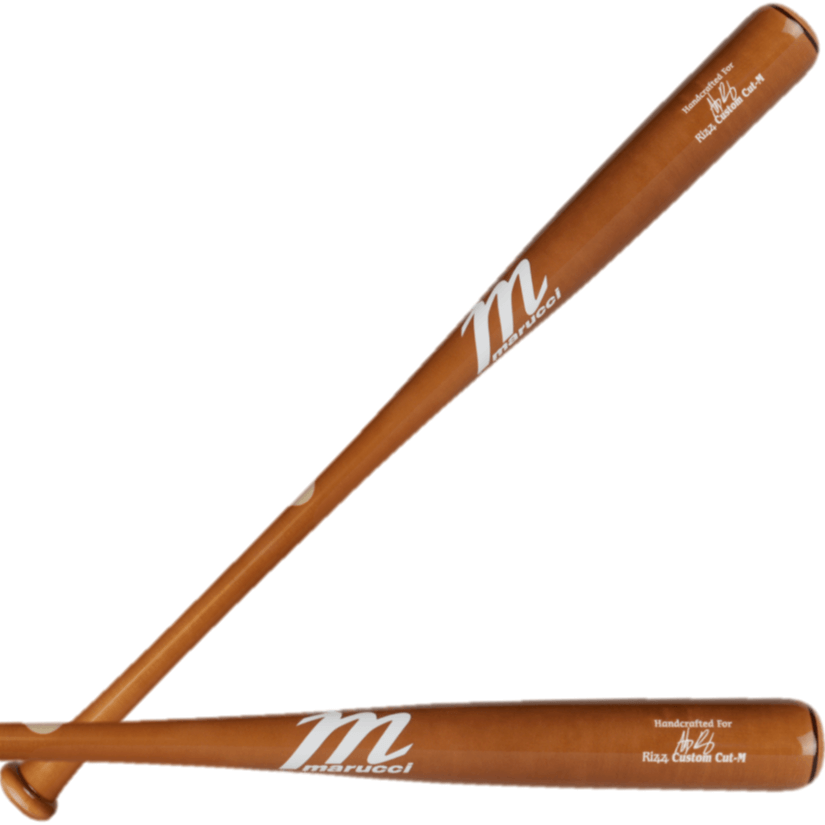 Marucci RIZZ44 Pro Exclusive Honey wood bat with traditional knob and PRO-X finish, featuring Anthony Rizzo's signature.