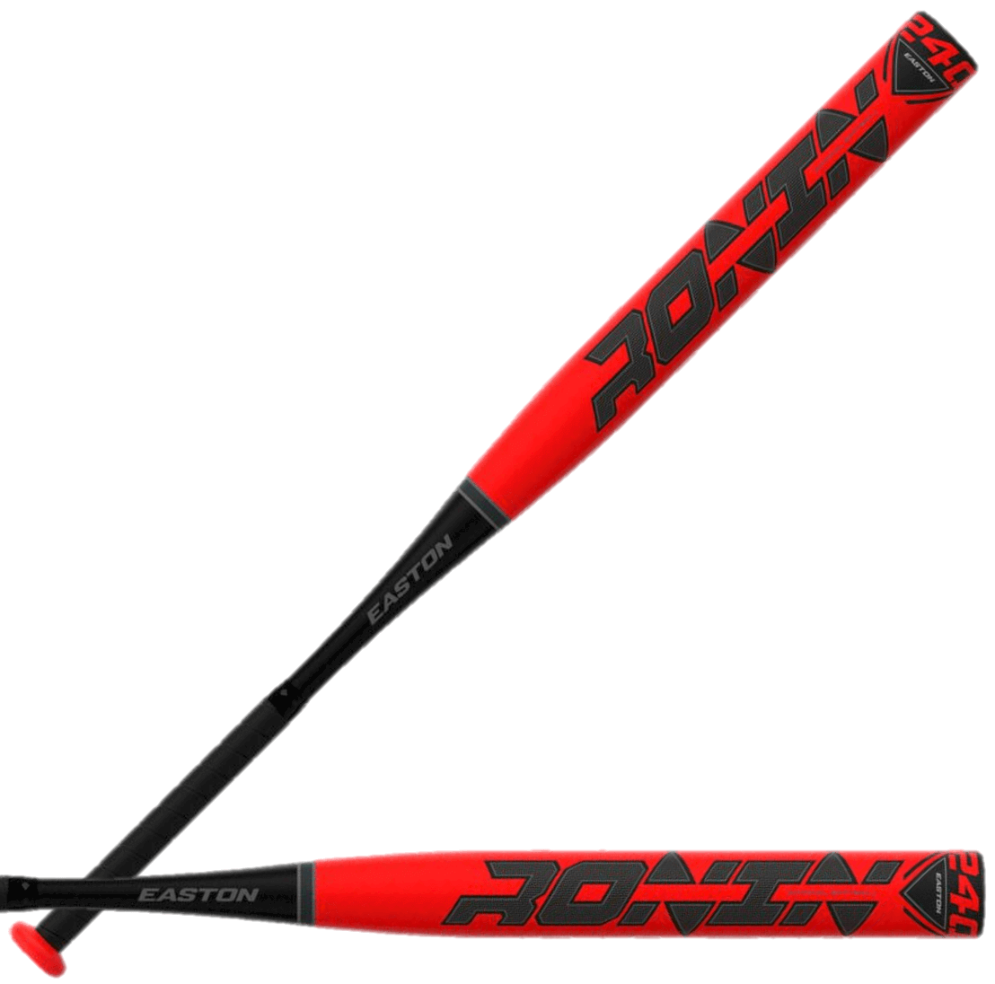 Easton Ronin 240 Slowpitch Softball Bat with red and black design, 12-inch barrel, ATAC Alloy construction for maximum performance.