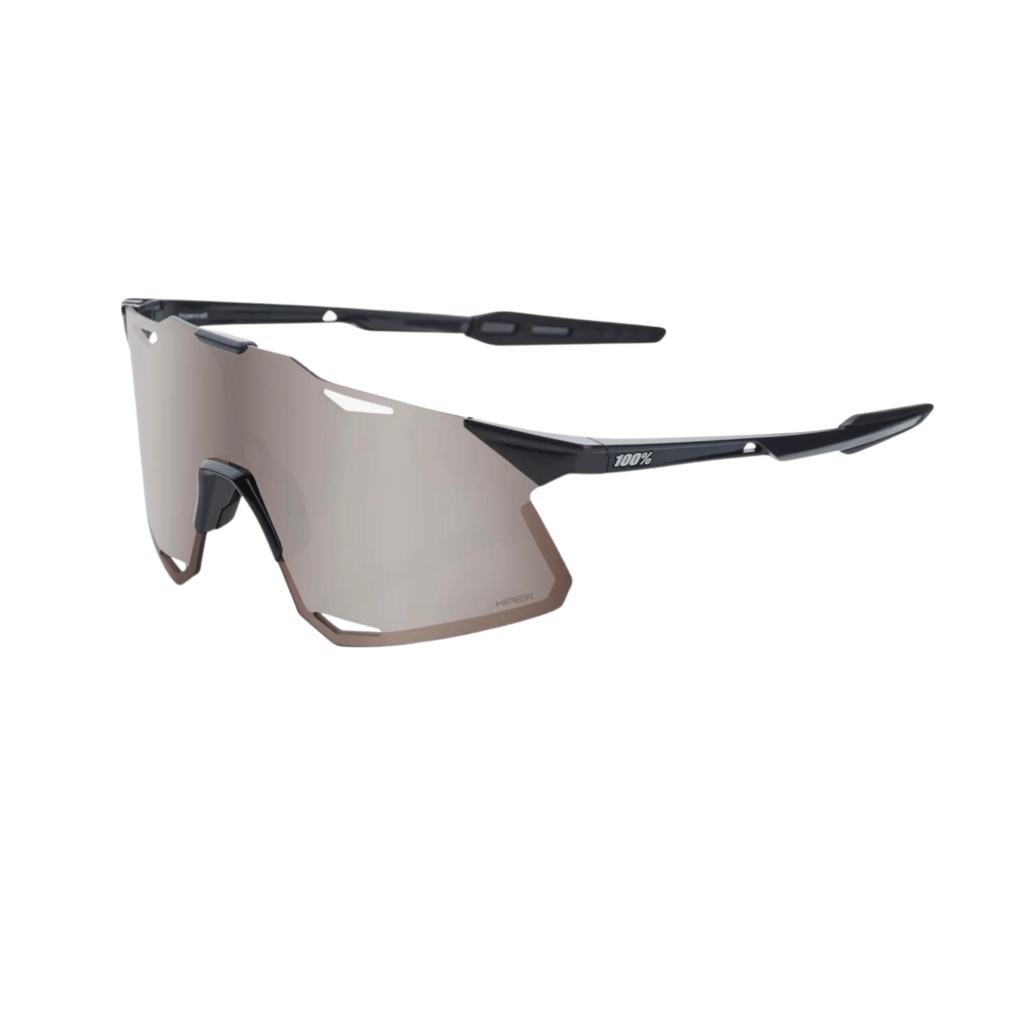 100% Hypercraft Gloss Black sunglasses with Hiper Silver mirror lens, featuring a durable lightweight frame and superior UV protection.