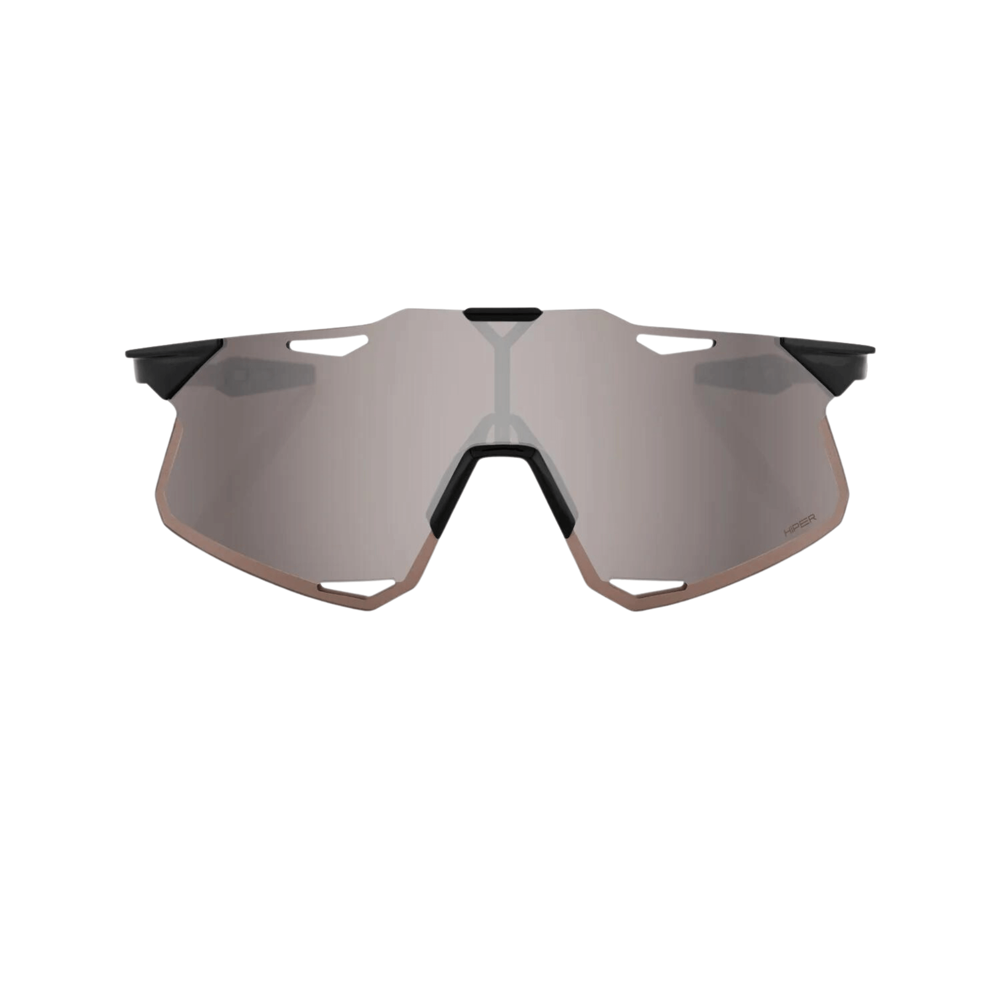 100% Hypercraft sunglasses with gloss black frame and silver mirror lens, featuring Ultra HD optics and a lightweight design.