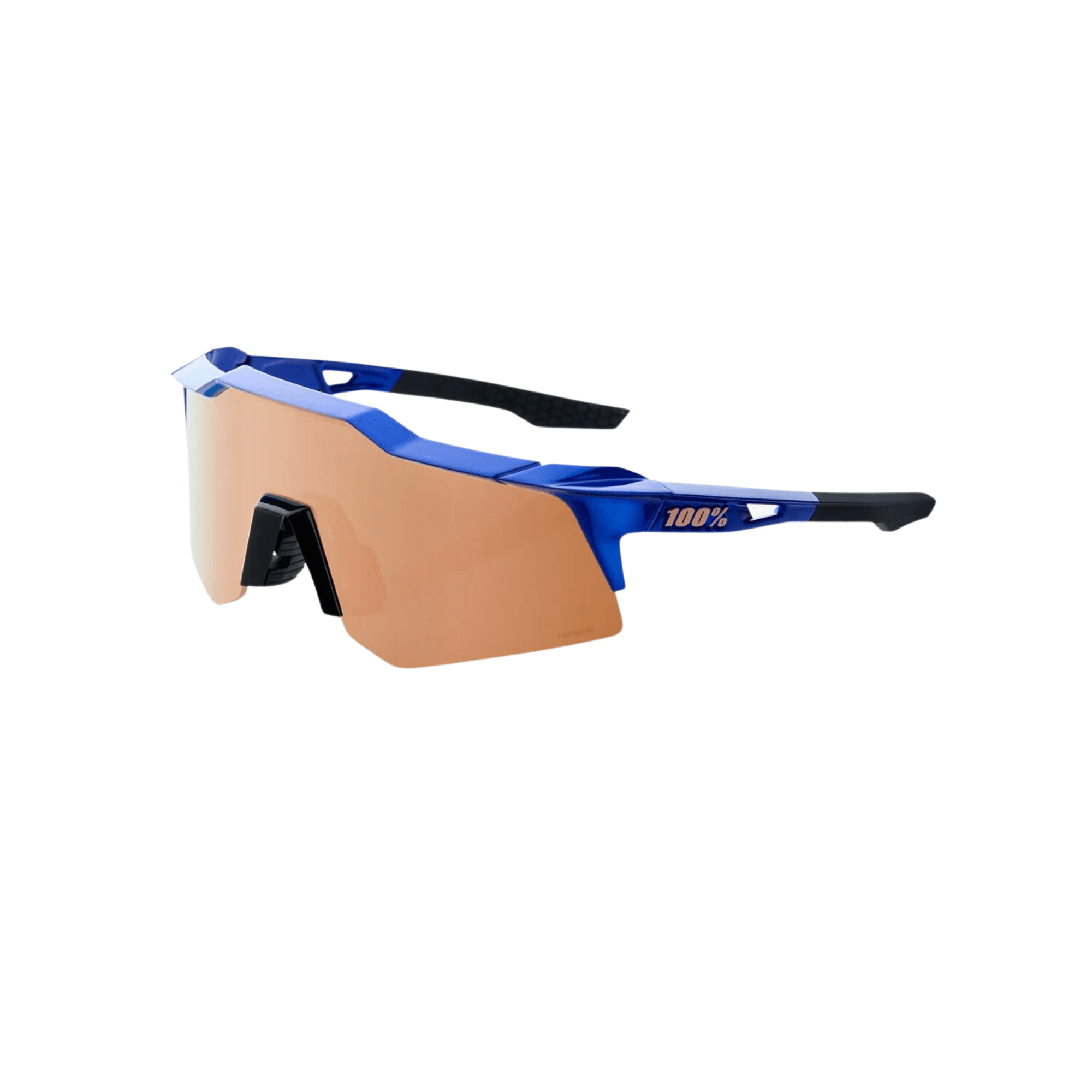 100% Speedcraft XS sunglasses in gloss cobalt blue with Hiper copper mirror lens, offering UV protection and enhanced visibility.